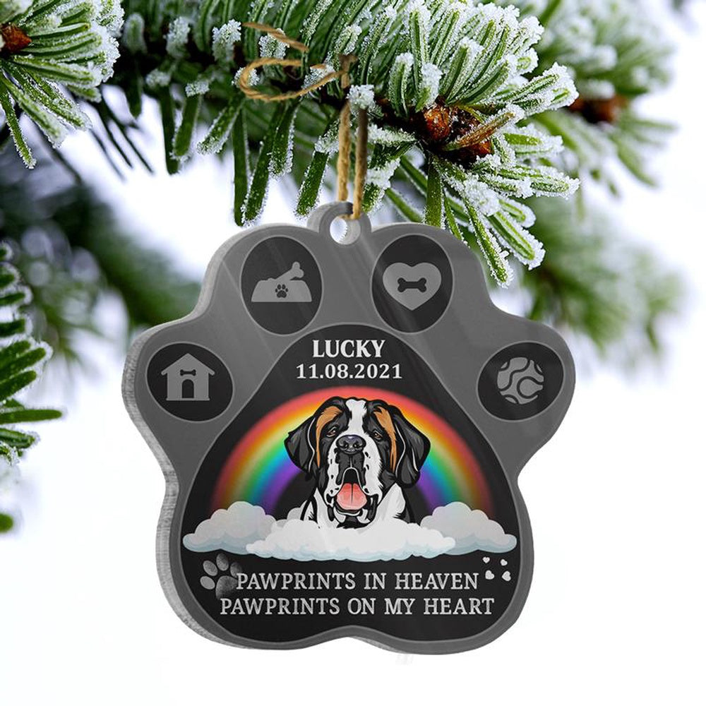 Pawprints In Heaven On My Heart Dog Memorial Gift Dog Treats Pattern Custom Paw Ornament, Car Ornaments Christmas, Car Decorations