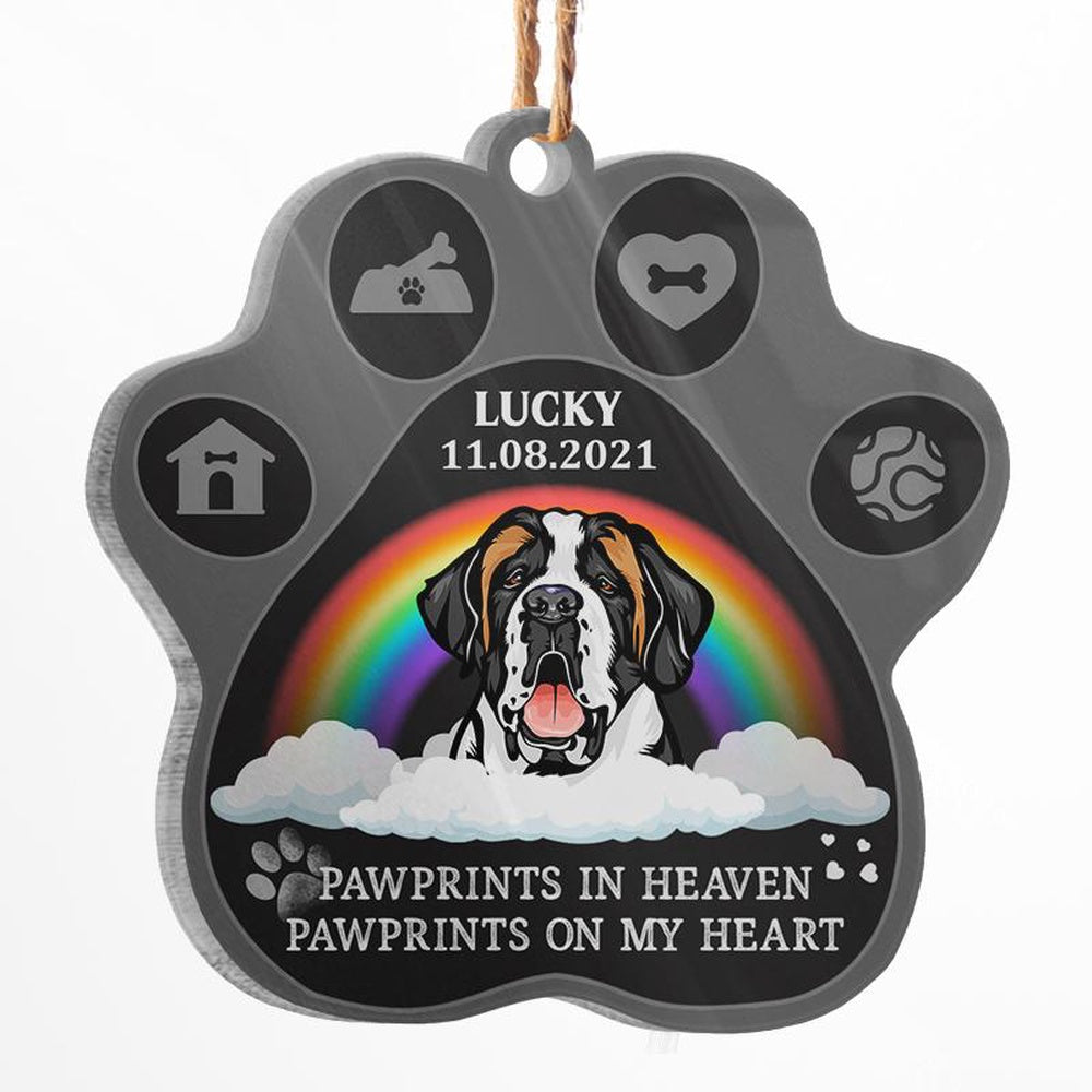 Pawprints In Heaven On My Heart Dog Memorial Gift Dog Treats Pattern Custom Paw Ornament, Car Ornaments Christmas, Car Decorations