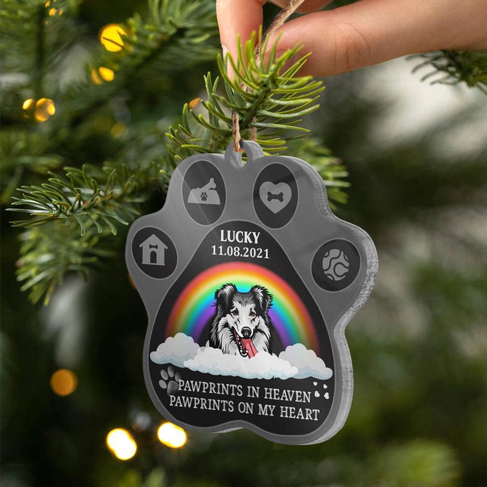 Pawprints In Heaven On My Heart Dog Memorial Gift Dog Treats Pattern Custom Paw Ornament, Car Ornaments Christmas, Car Decorations