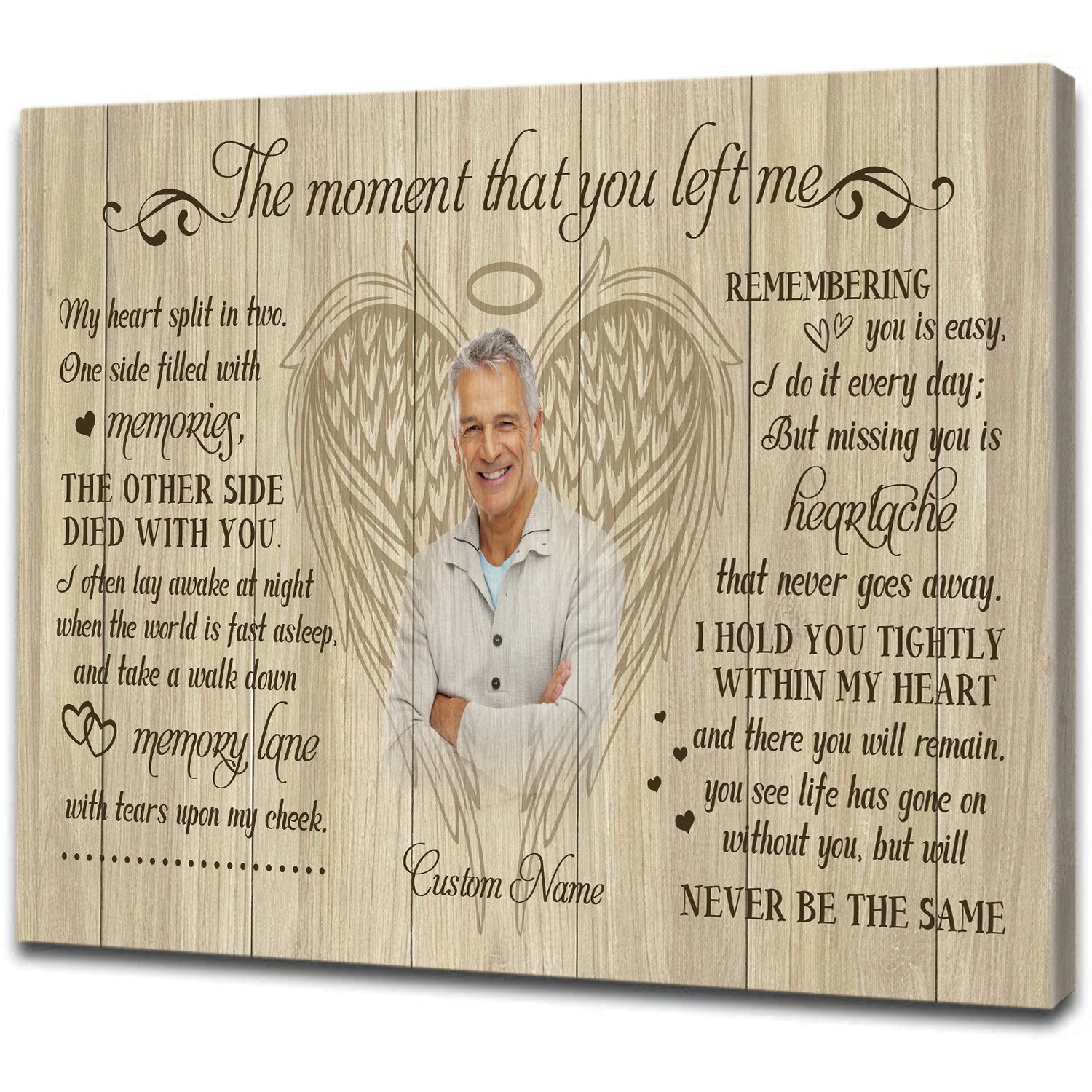 Personalized Canvas Heaven The Moment You Left Me Memorial Sympathy Gift for Loss of Mother Father Son Grandpa Grandma Birthday Mother’s Day