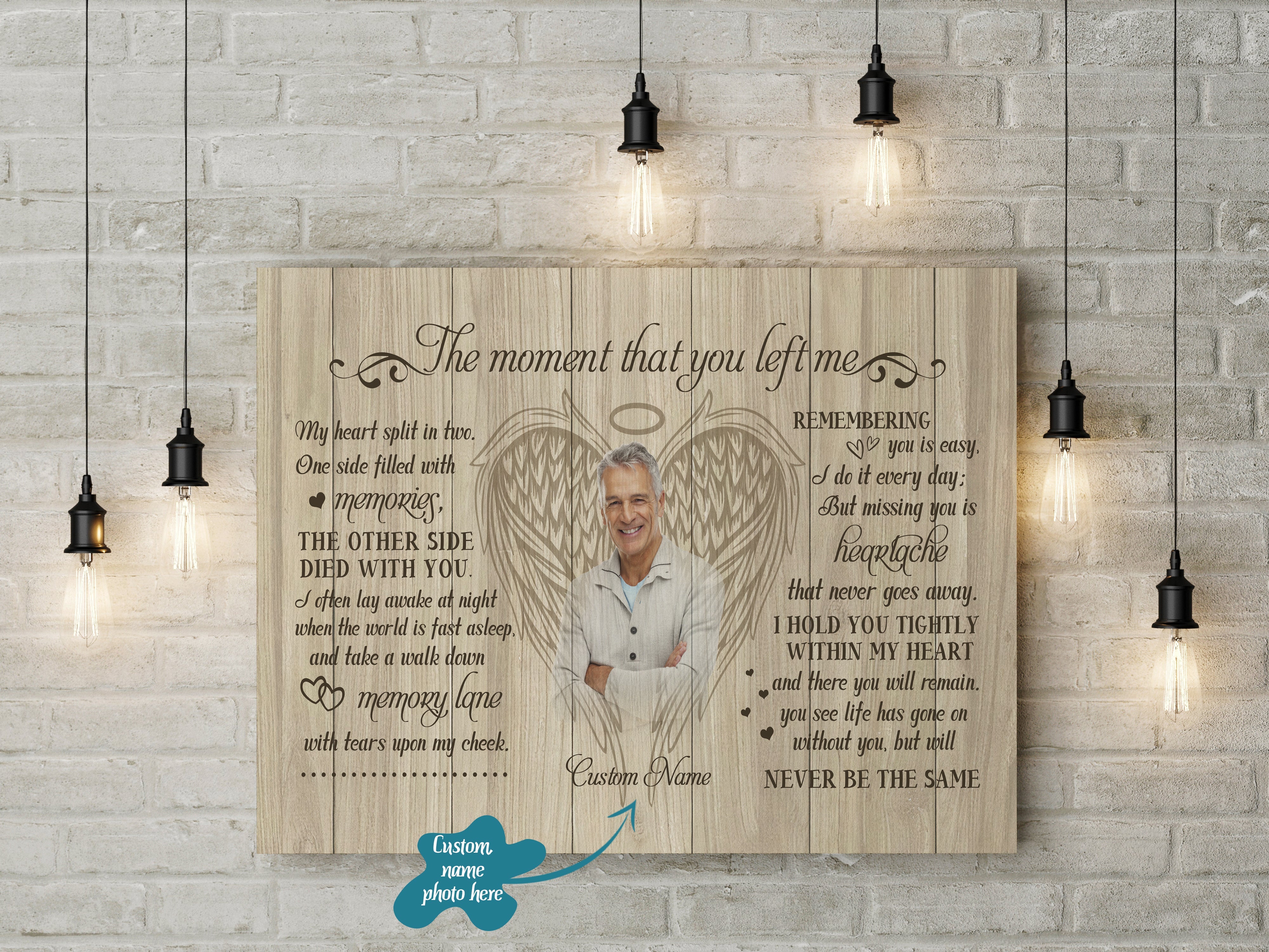 Personalized Canvas Heaven The Moment You Left Me Memorial Sympathy Gift for Loss of Mother Father Son Grandpa Grandma Birthday Mother’s Day