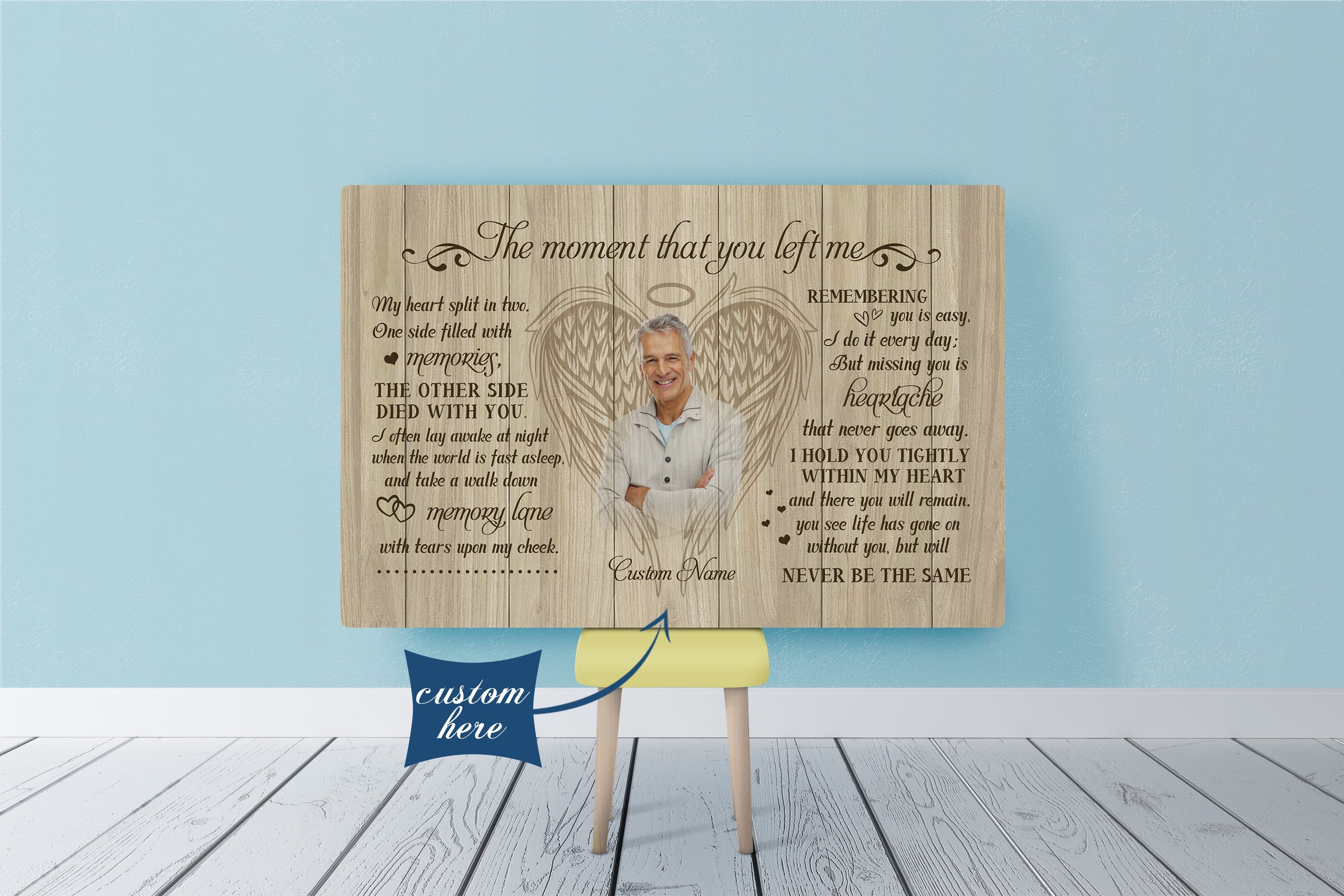 Personalized Canvas Heaven The Moment You Left Me Memorial Sympathy Gift for Loss of Mother Father Son Grandpa Grandma Birthday Mother’s Day