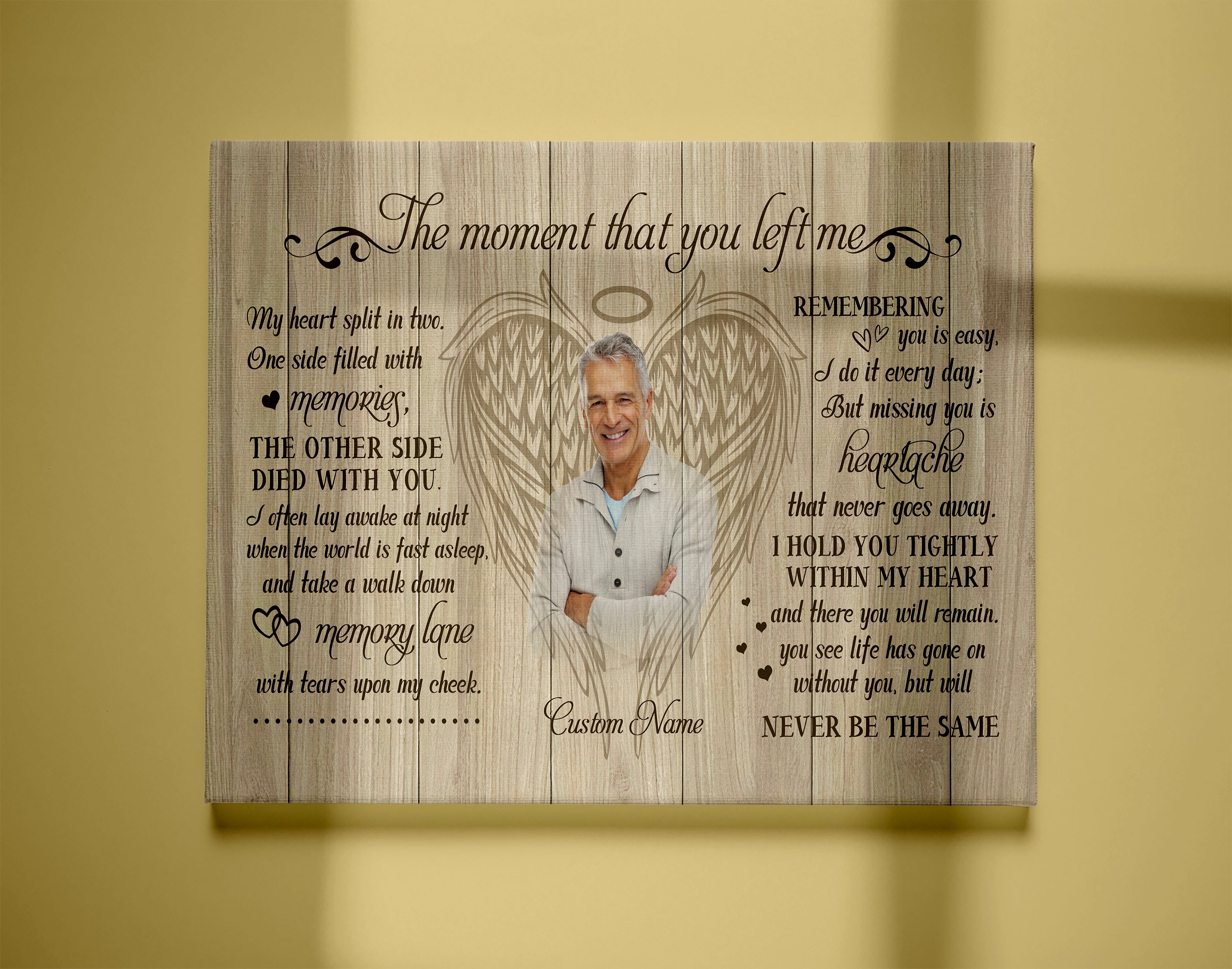 Personalized Canvas Heaven The Moment You Left Me Memorial Sympathy Gift for Loss of Mother Father Son Grandpa Grandma Birthday Mother’s Day