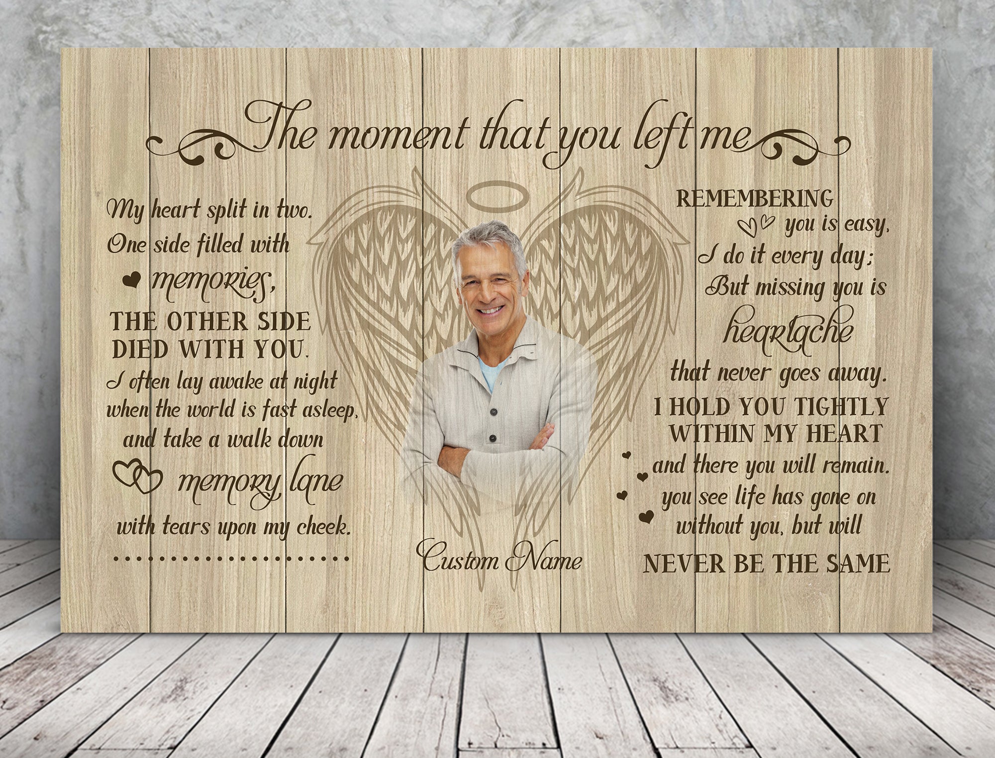 Personalized Canvas Heaven The Moment You Left Me Memorial Sympathy Gift for Loss of Mother Father Son Grandpa Grandma Birthday Mother’s Day