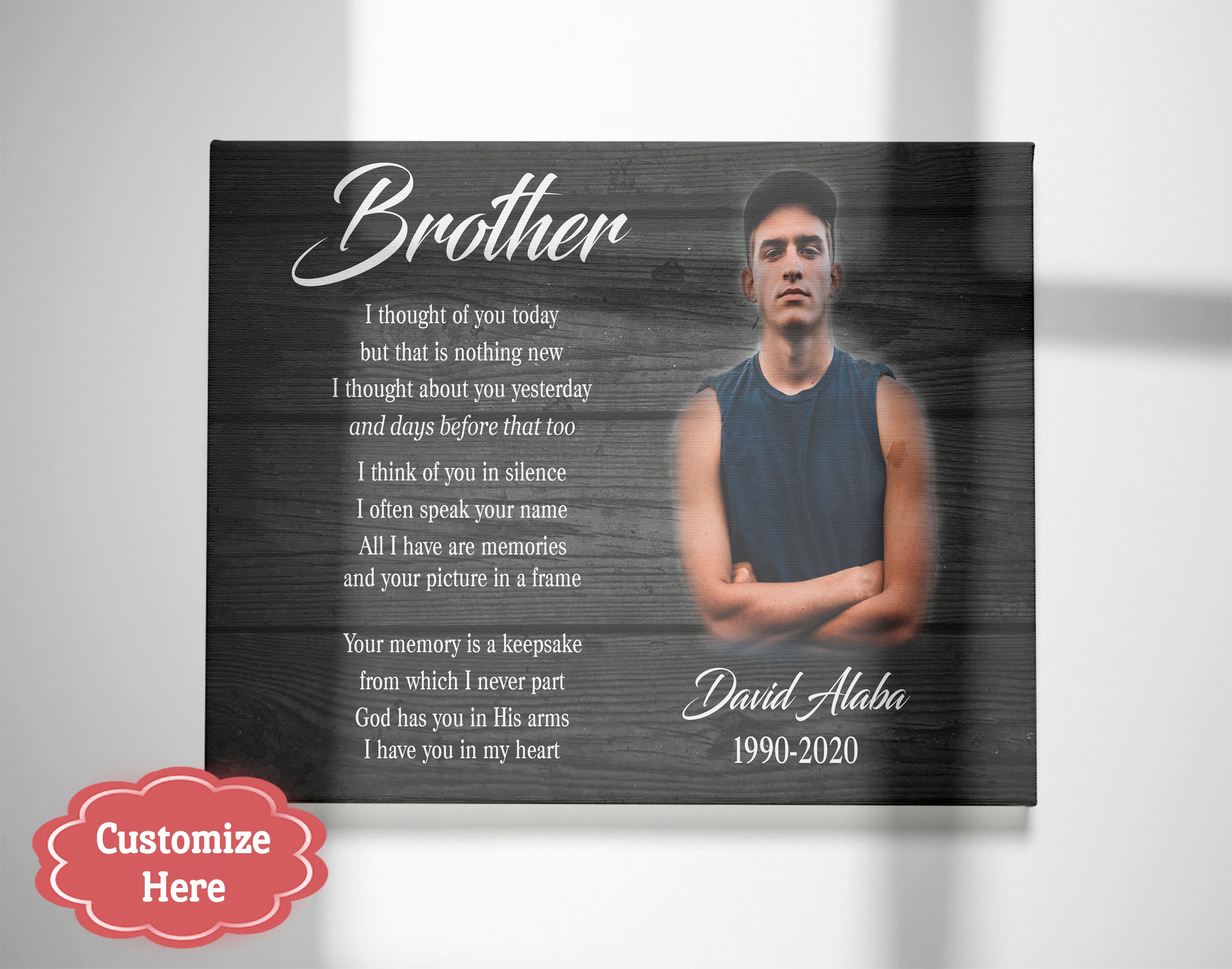 Personalized Canvas, I Thought Of You Today Brother Memorial Gifts, Sympathy Gifts For Loss Of Brother, Bereavement Condolence For Brother In Memory