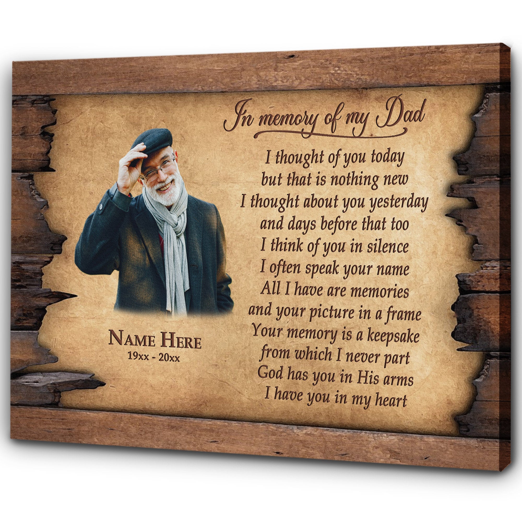 Personalized Canvas, In Memory Of Dad I Thought Of You Today Dad Remembrance, In Heaven Father Memorial Sympathy Gift For Loss Of Father Bereavement