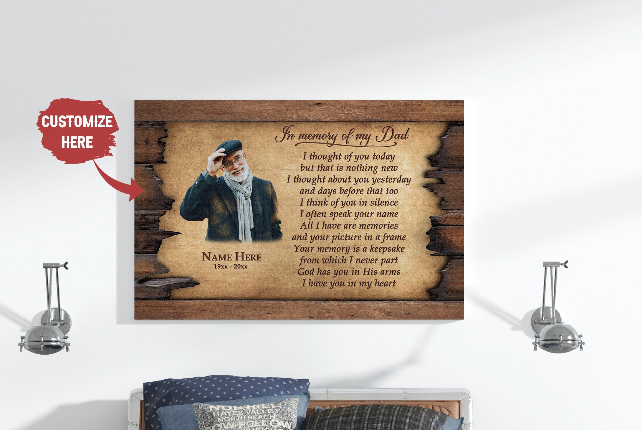 Personalized Canvas, In Memory Of Dad I Thought Of You Today Dad Remembrance, In Heaven Father Memorial Sympathy Gift For Loss Of Father Bereavement