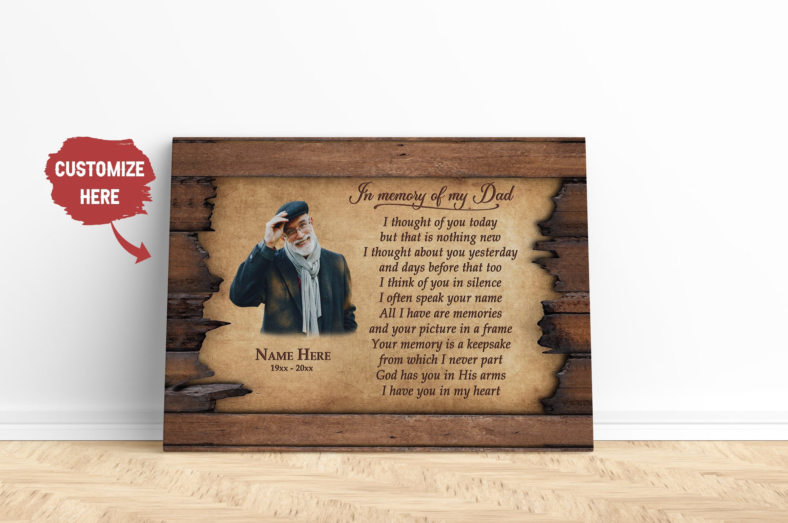 Personalized Canvas, In Memory Of Dad I Thought Of You Today Dad Remembrance, In Heaven Father Memorial Sympathy Gift For Loss Of Father Bereavement