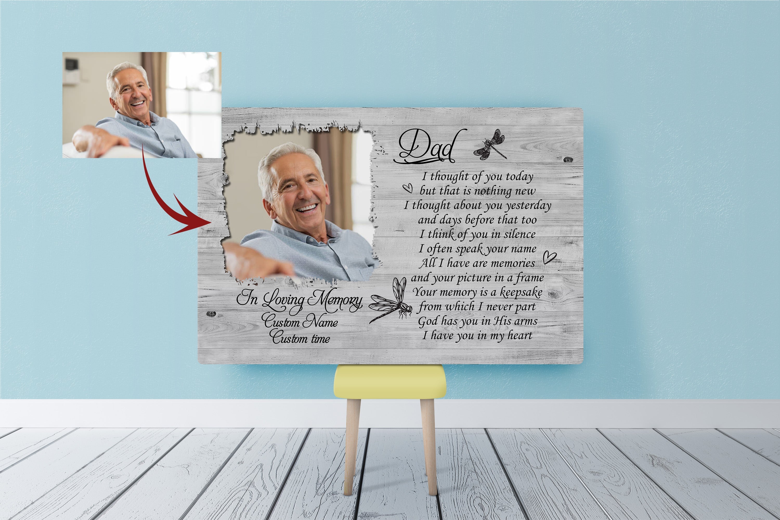 Personalized Canvas Photo&Name I Thought Of You Today Dad Remembrance, In Heaven Father Memorial Sympathy Gift For Loss Of Father, In Memory