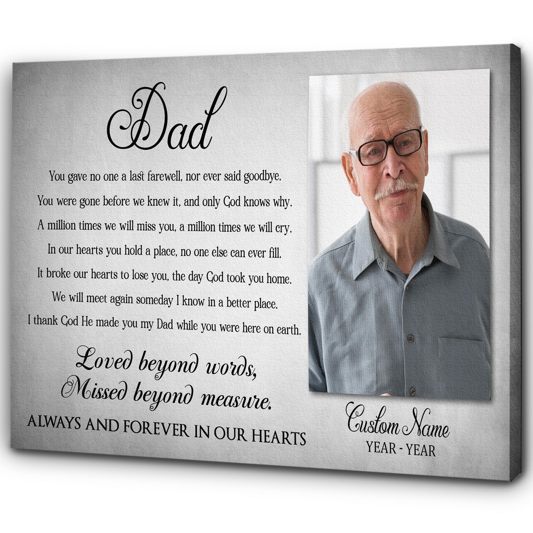 Personalized Canvas Photo&Name You Gave No One Last Farewell Dad Remembrance, In Heaven Father Memorial Sympathy Gift For Loss Of Father In Memory