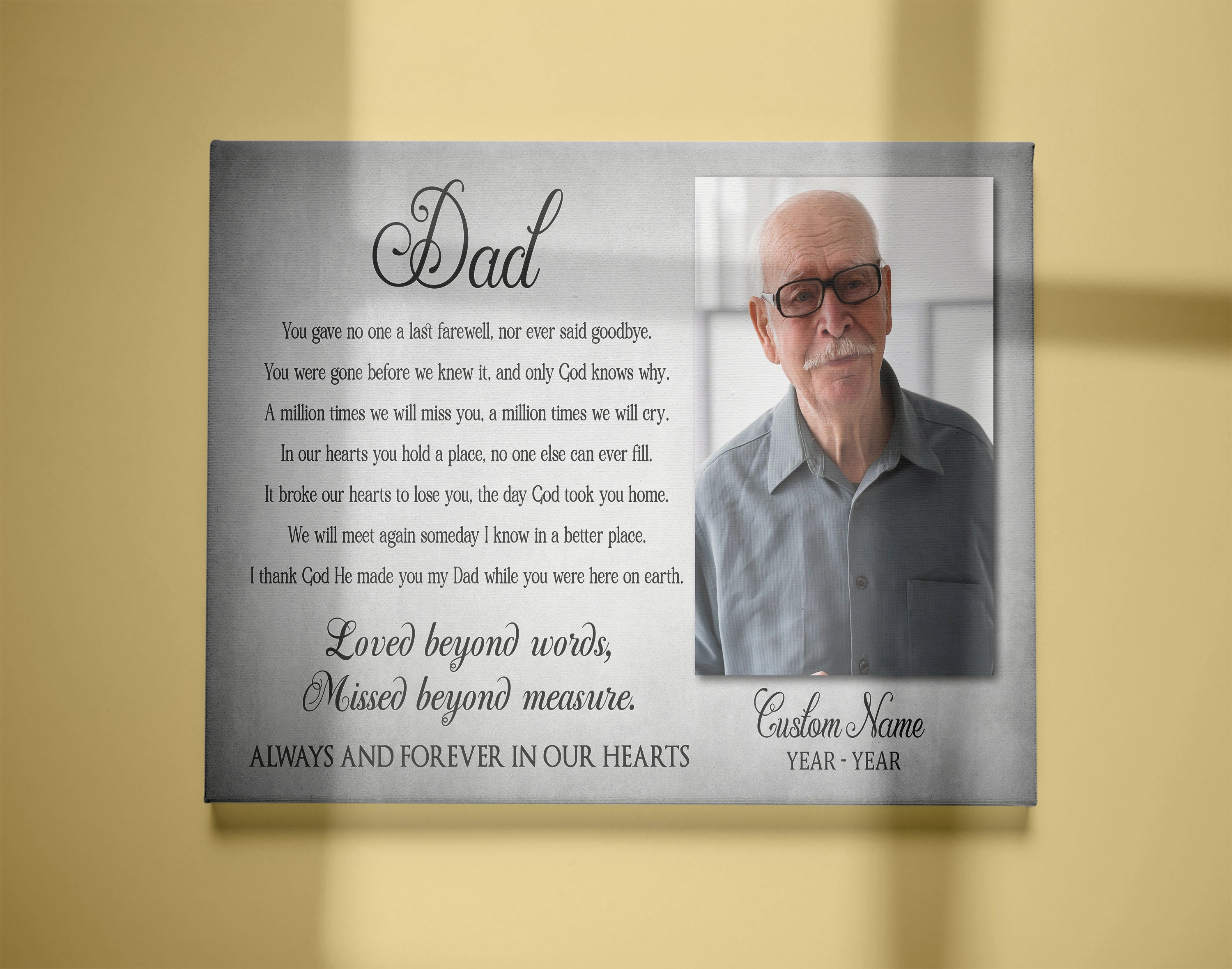 Personalized Canvas Photo&Name You Gave No One Last Farewell Dad Remembrance, In Heaven Father Memorial Sympathy Gift For Loss Of Father In Memory