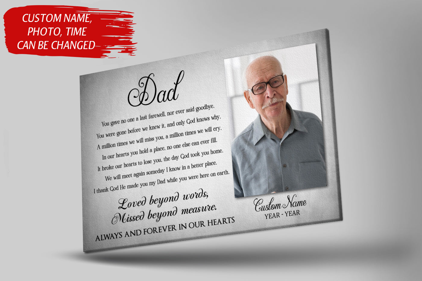 Personalized Canvas Photo&Name You Gave No One Last Farewell Dad Remembrance, In Heaven Father Memorial Sympathy Gift For Loss Of Father In Memory