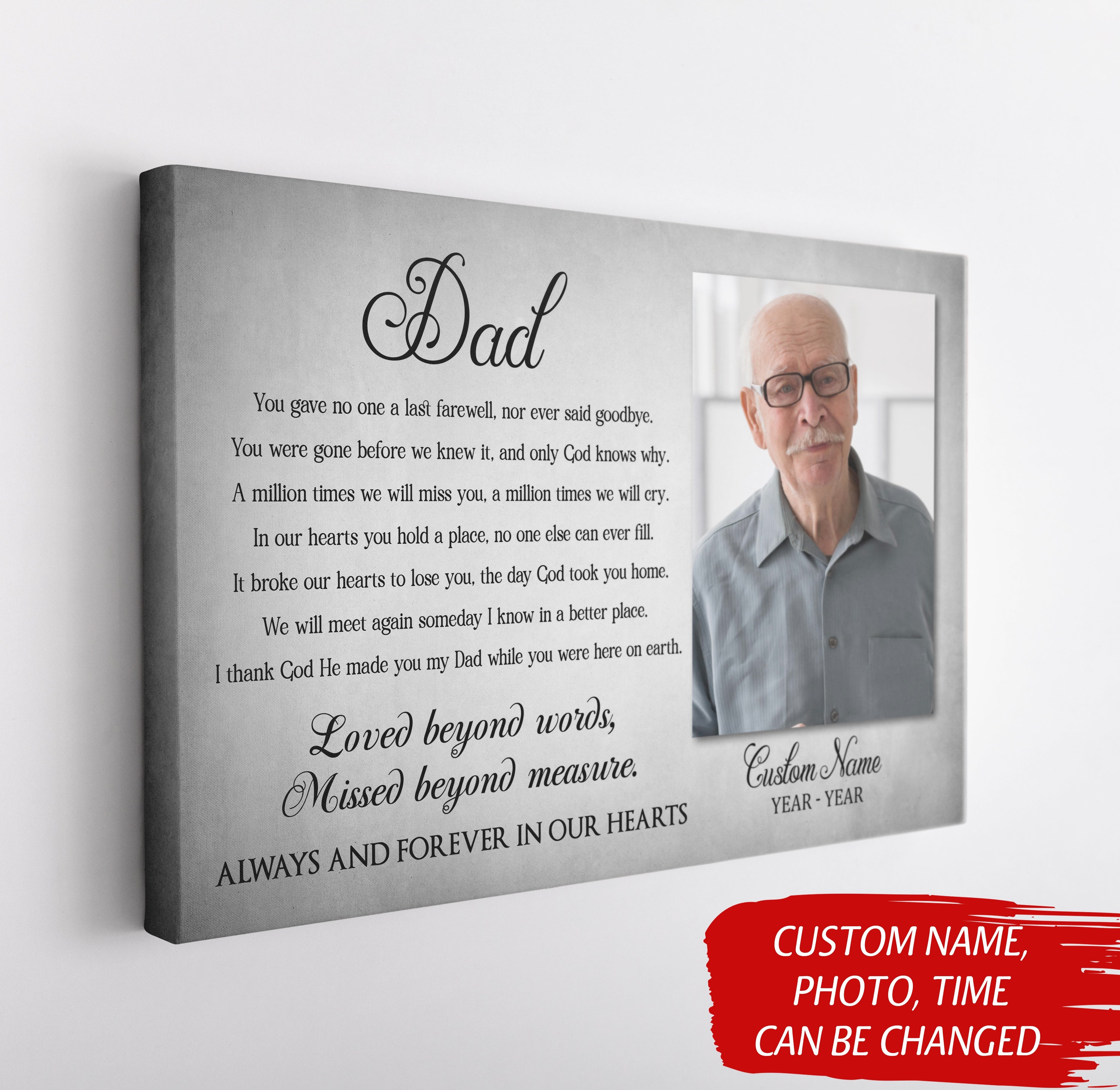 Personalized Canvas Photo&Name You Gave No One Last Farewell Dad Remembrance, In Heaven Father Memorial Sympathy Gift For Loss Of Father In Memory