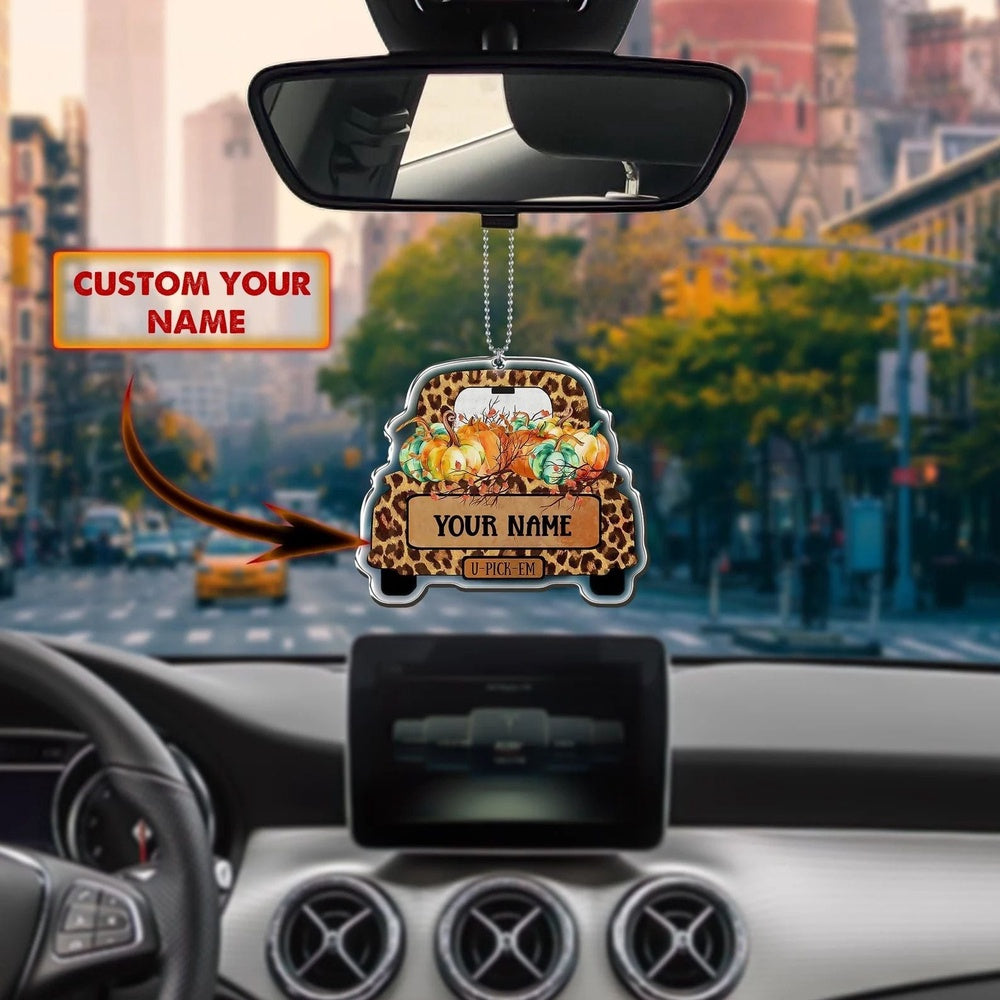 Personalized Fall Truck Pumpkin Car Ornament- Leopard Truck Pumpkin Ornament- Fall Pumpkin Ornament, Car Ornaments Christmas, Car Decorations