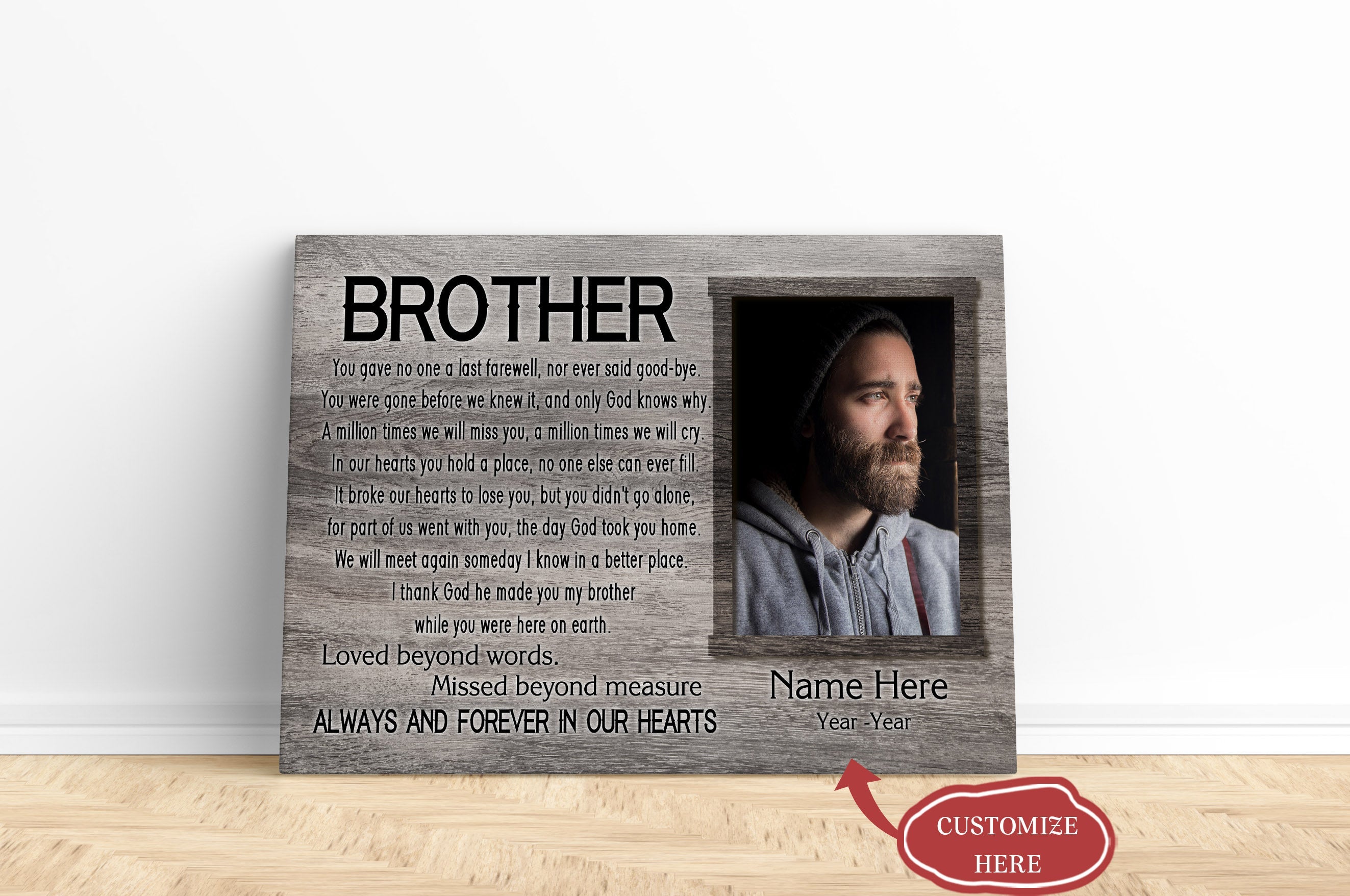 Personalized Memorial Canvas Brother Memorial Canvas, Memorial Gift, Brother Remembrance Sympathy, Bereavement Gift, Brother In Memory