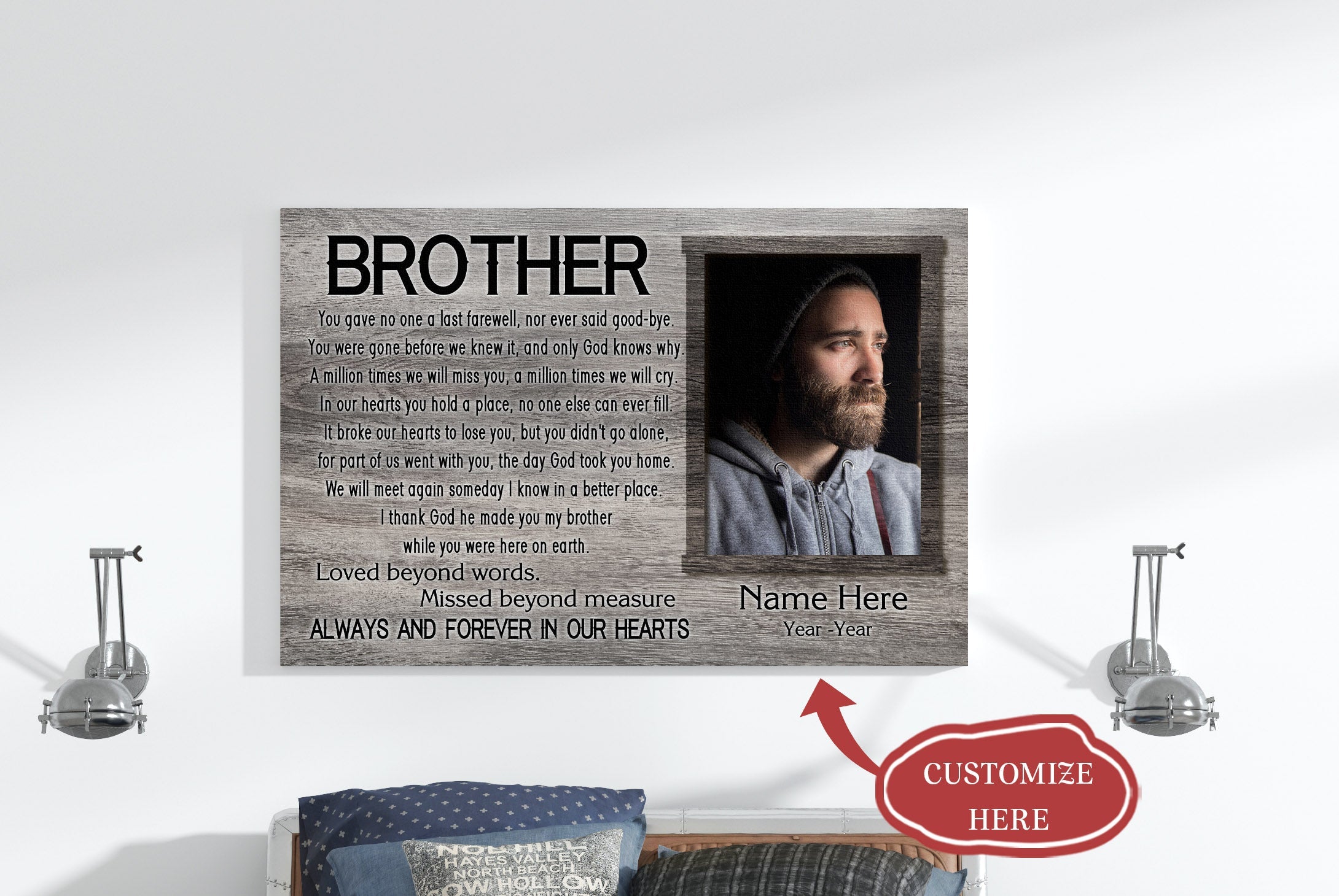 Personalized Memorial Canvas Brother Memorial Canvas, Memorial Gift, Brother Remembrance Sympathy, Bereavement Gift, Brother In Memory