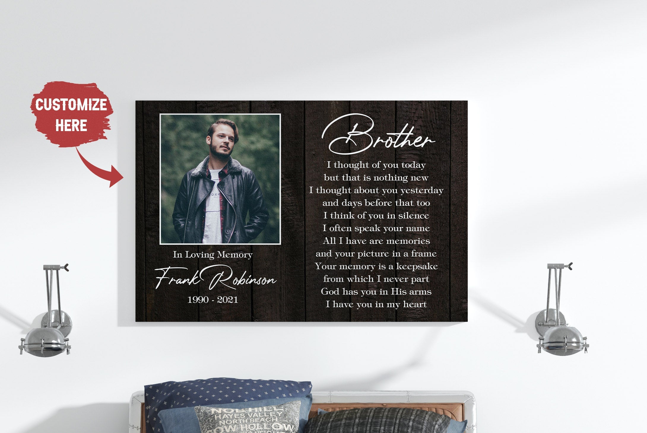 Personalized Memorial Canvas In Memory Of Brother Memorial Canvas, Memorial Gift For Loss Of Brother, Sympathy Bereavement For Brother In Heaven