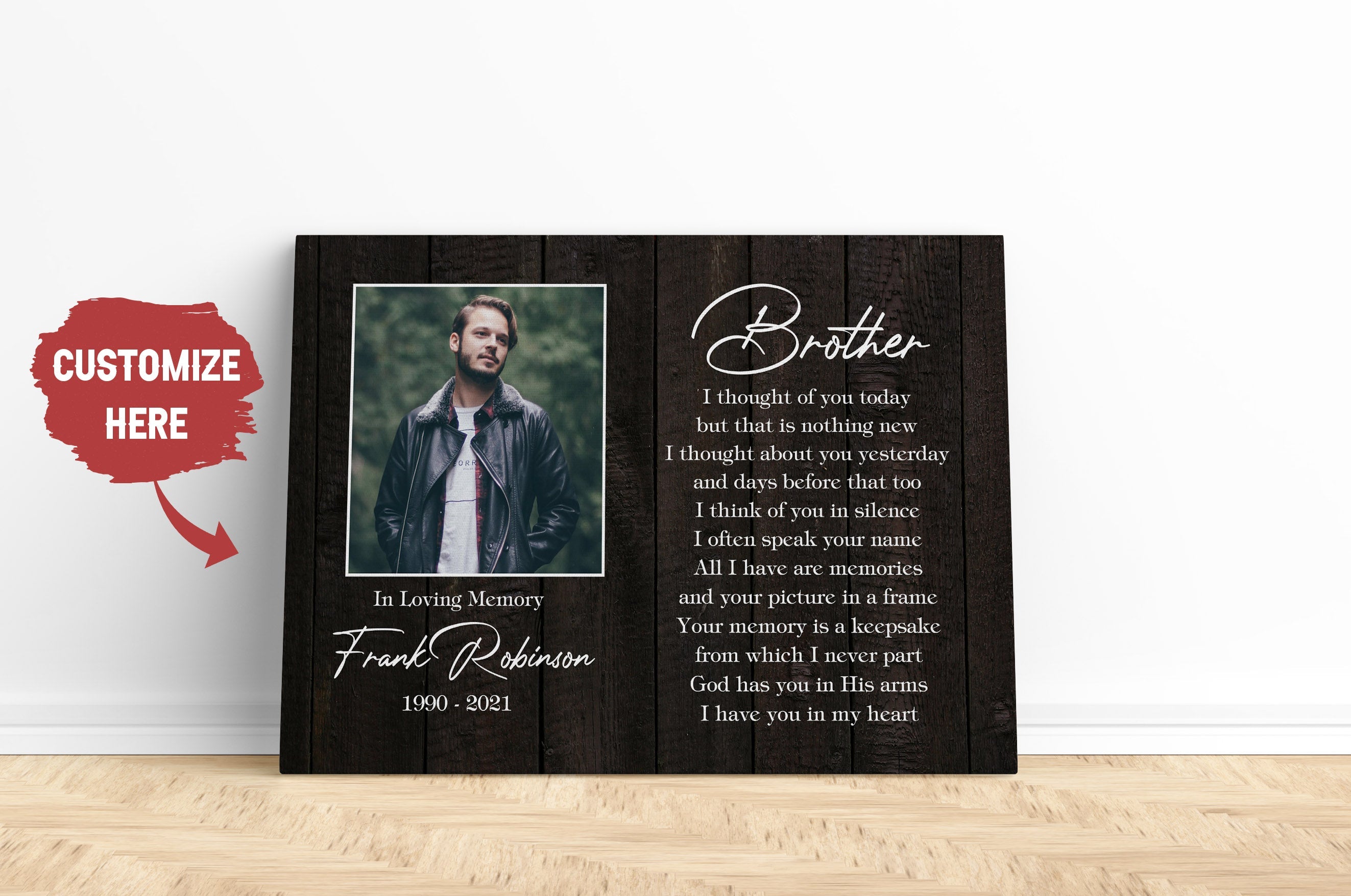 Personalized Memorial Canvas In Memory Of Brother Memorial Canvas, Memorial Gift For Loss Of Brother, Sympathy Bereavement For Brother In Heaven