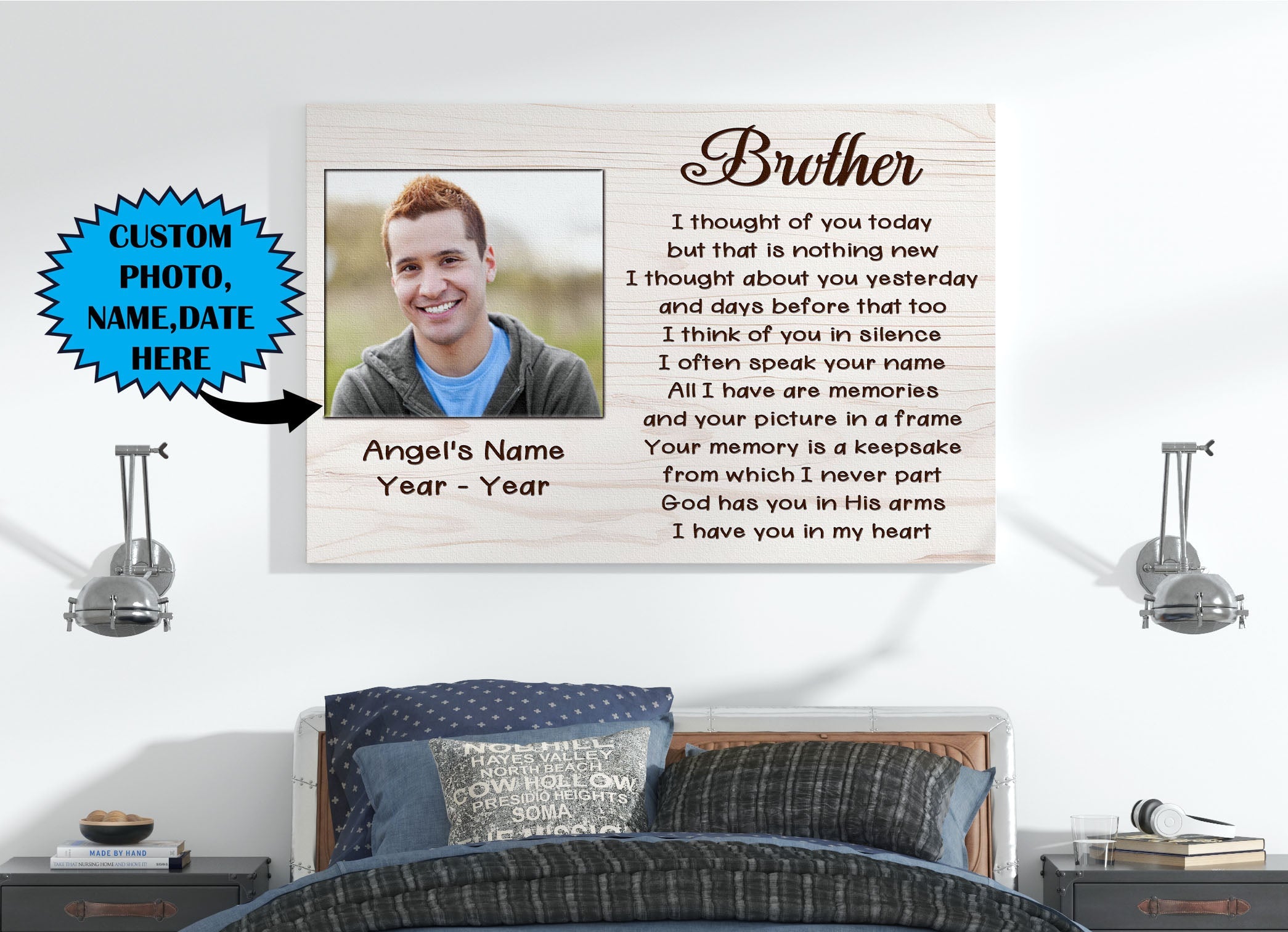 Personalized Memorial Canvas In Memory Of Brother Memorial Gift, Sympathy Gift For Loss Of Brother, Condolence Bereavement For Brother In Heaven