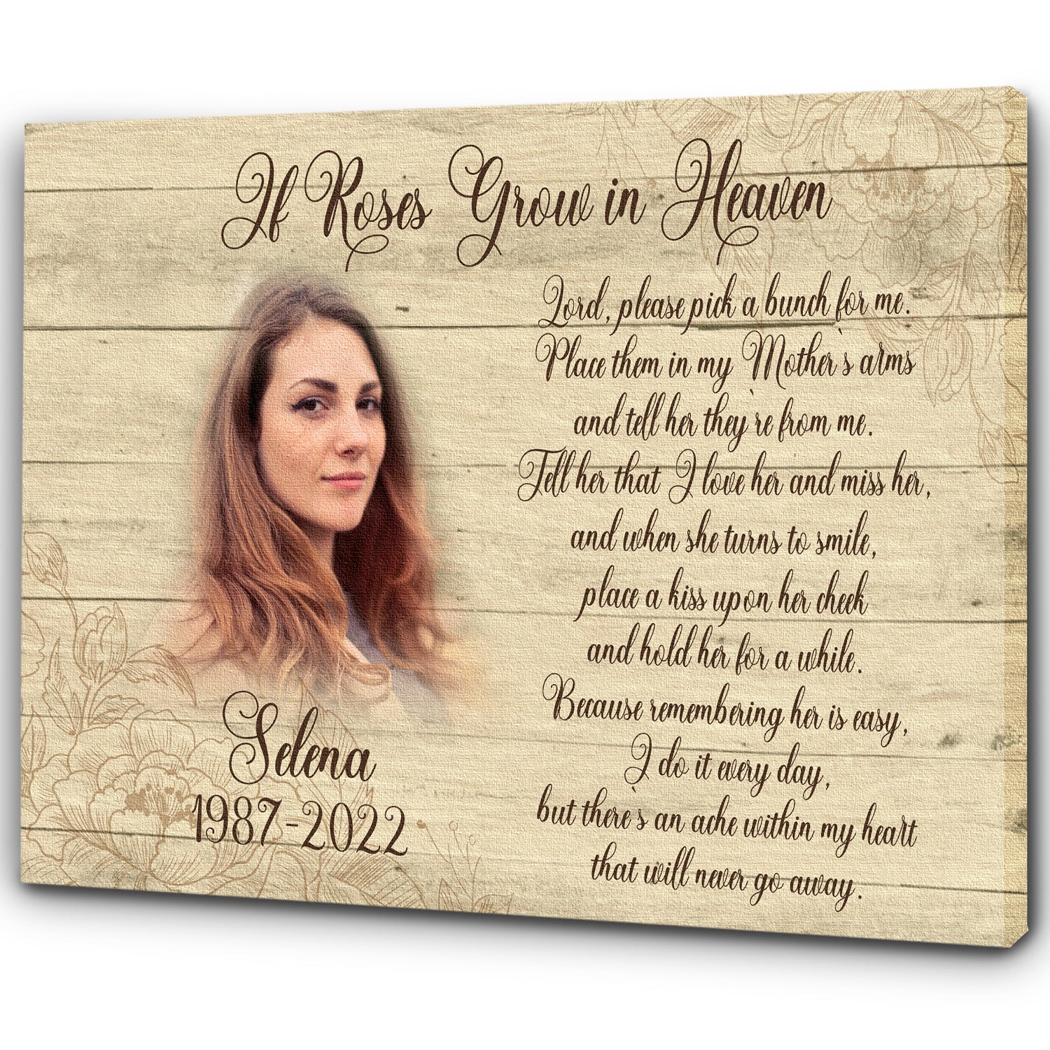 Personalized Memorial Gift Sympathy Roses In Heaven Canvas For Loss Of Loved One In Loving Memory, Custom Canvas Print