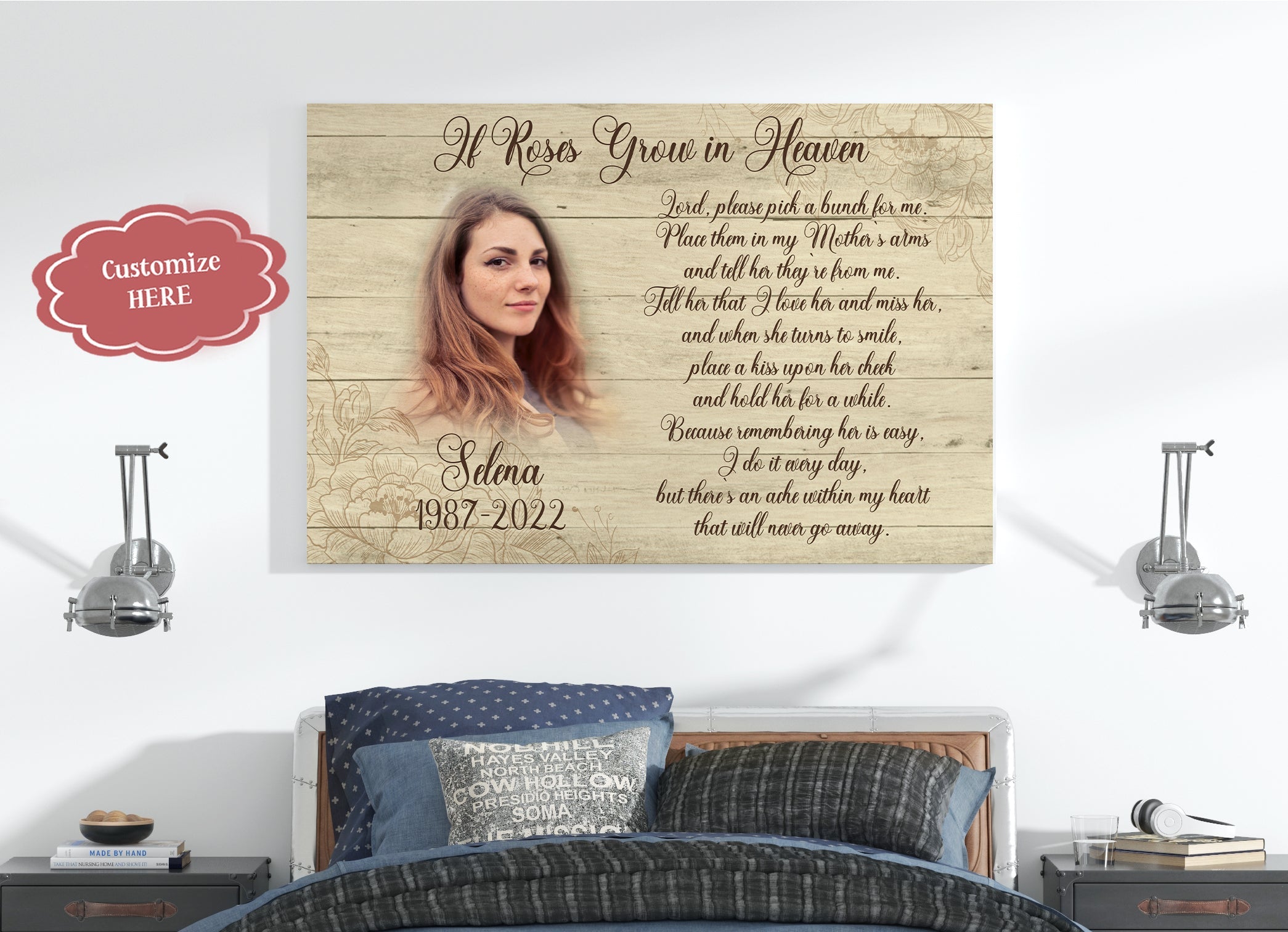 Personalized Memorial Gift Sympathy Roses In Heaven Canvas For Loss Of Loved One In Loving Memory, Custom Canvas Print