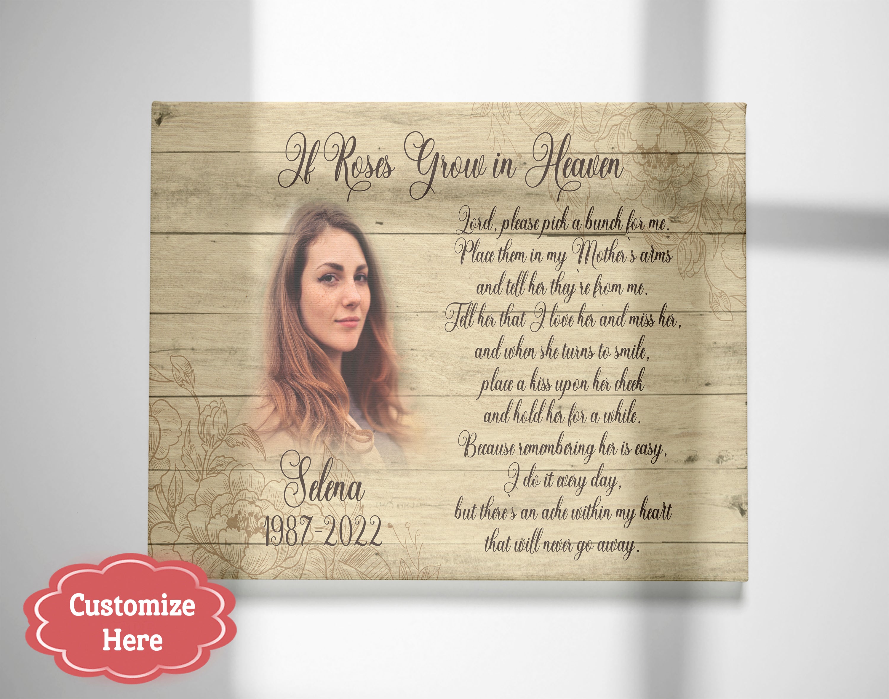Personalized Memorial Gift Sympathy Roses In Heaven Canvas For Loss Of Loved One In Loving Memory, Custom Canvas Print