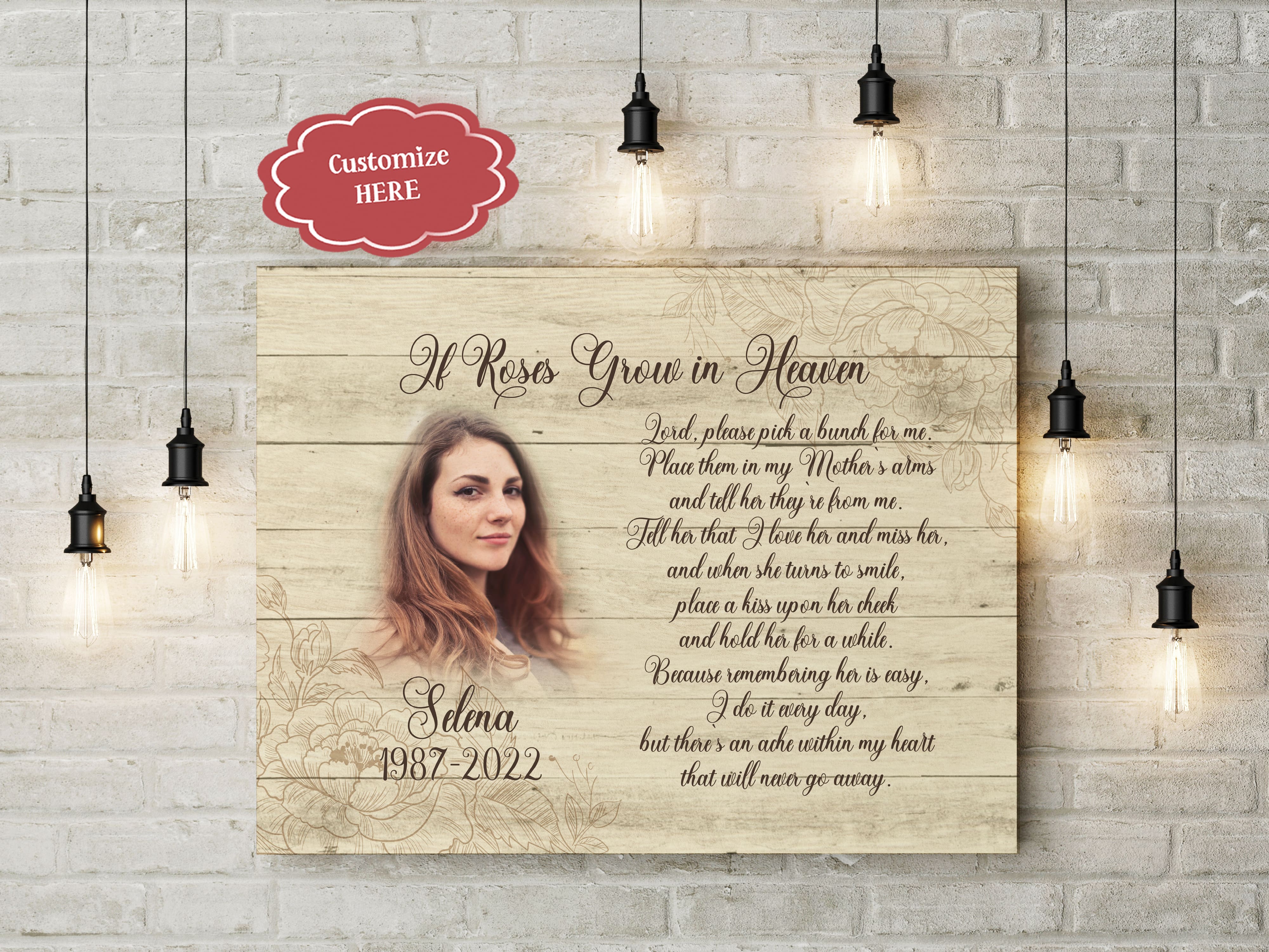 Personalized Memorial Gift Sympathy Roses In Heaven Canvas For Loss Of Loved One In Loving Memory, Custom Canvas Print