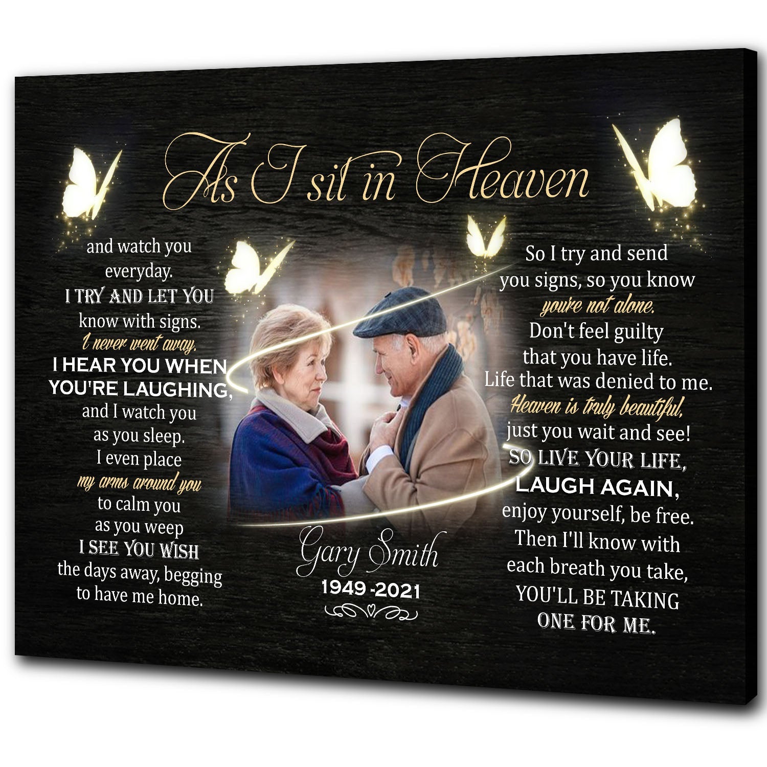 Personalized Memorial Gifts As I Sit In Heaven Canvas Remembrance Canvas For Loss Of Father Mother, Custom Canvas Print