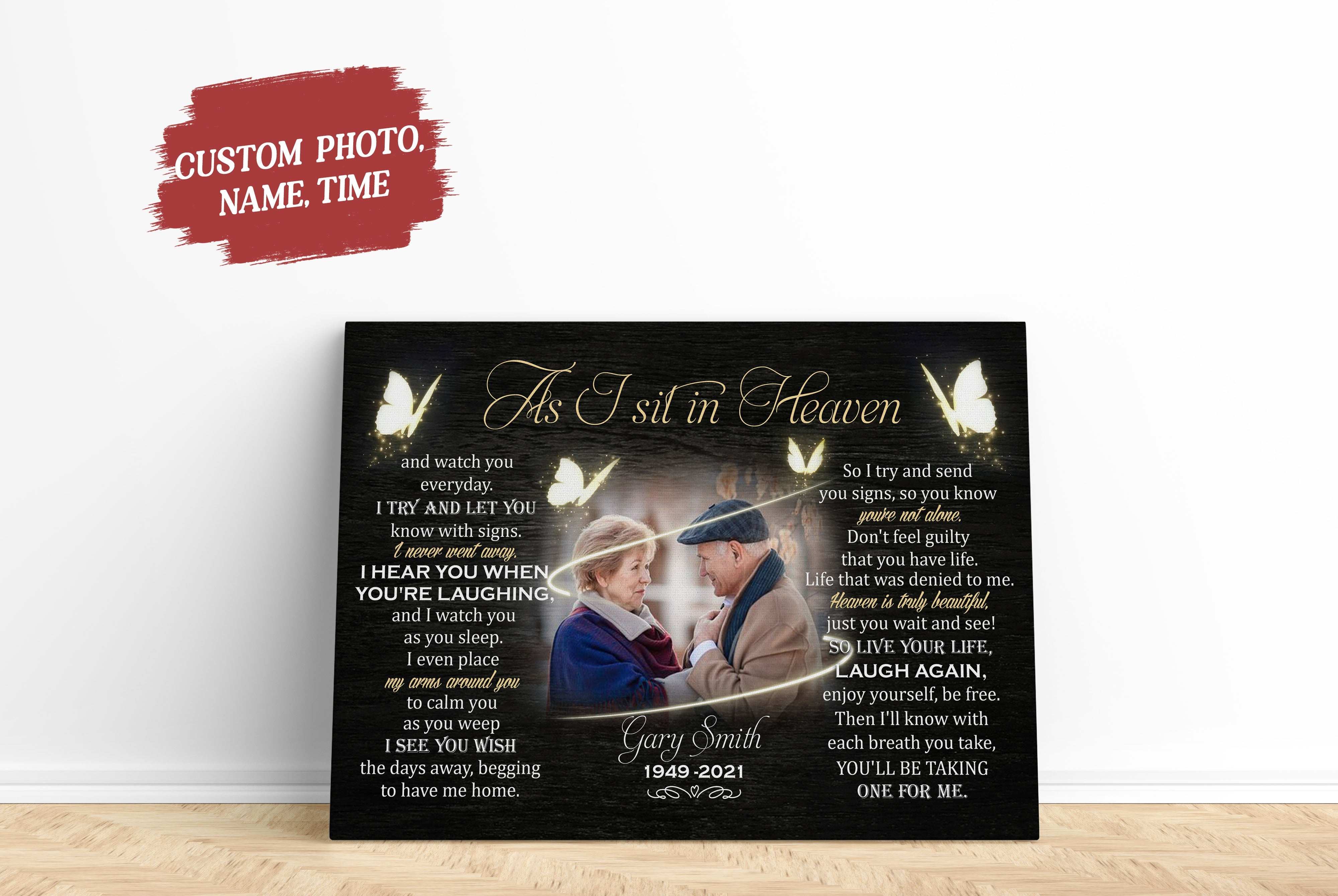 Personalized Memorial Gifts As I Sit In Heaven Canvas Remembrance Canvas For Loss Of Father Mother, Custom Canvas Print