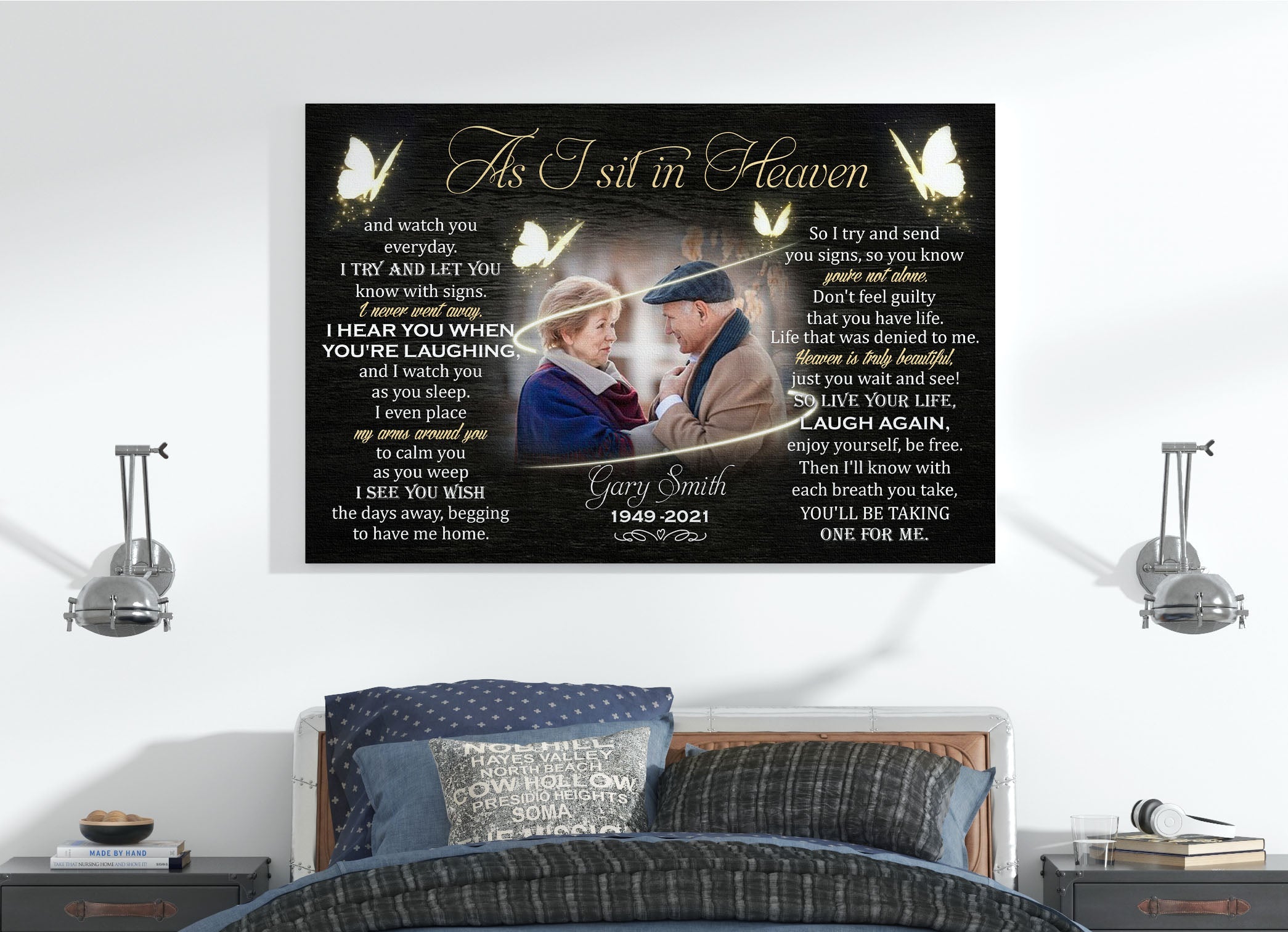 Personalized Memorial Gifts As I Sit In Heaven Canvas Remembrance Canvas For Loss Of Father Mother, Custom Canvas Print