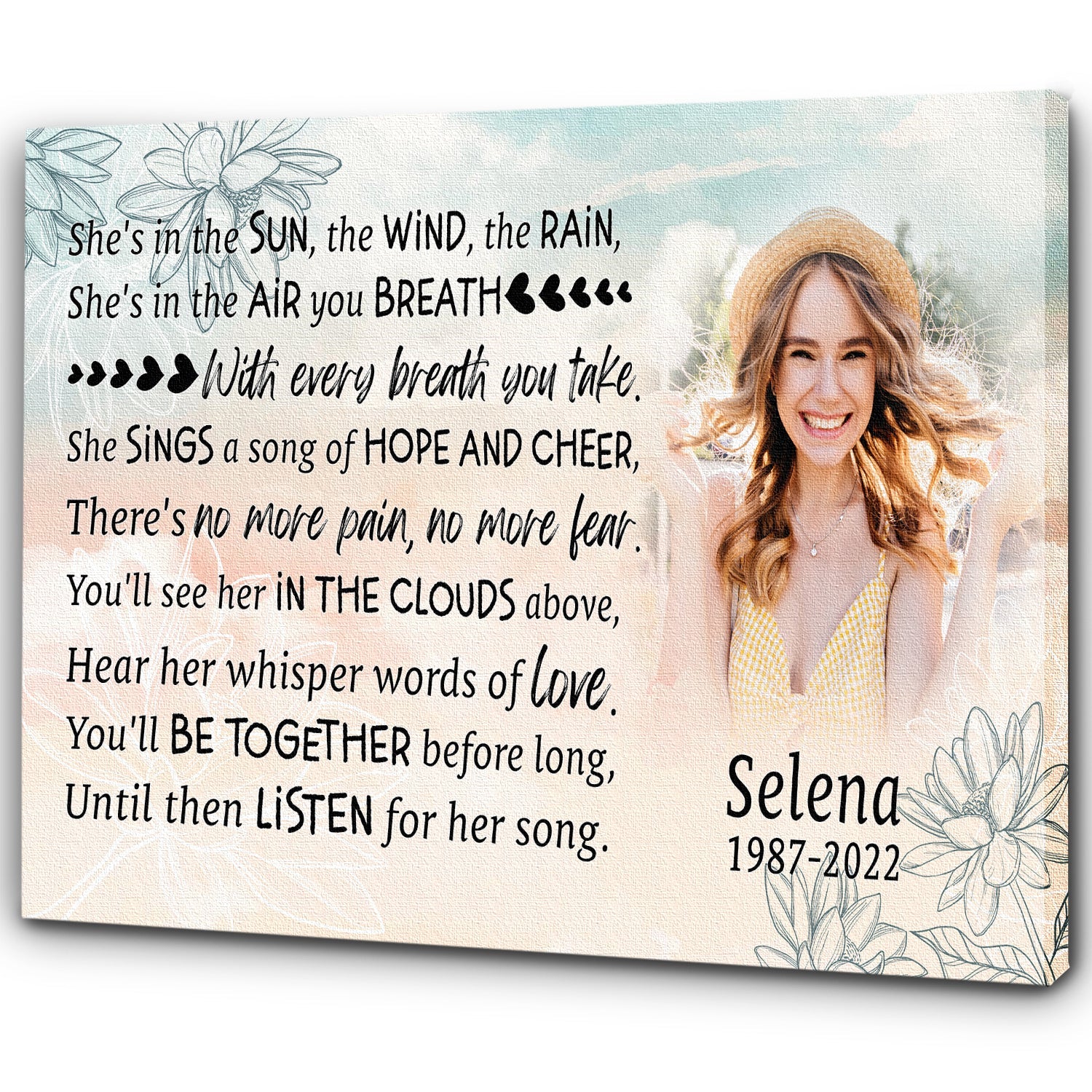 Personalized Memorial Gifts For Loss Of Loved One Deepest Sympathy Gift She Is The Sun The Wind Canvas, Custom Canvas Print