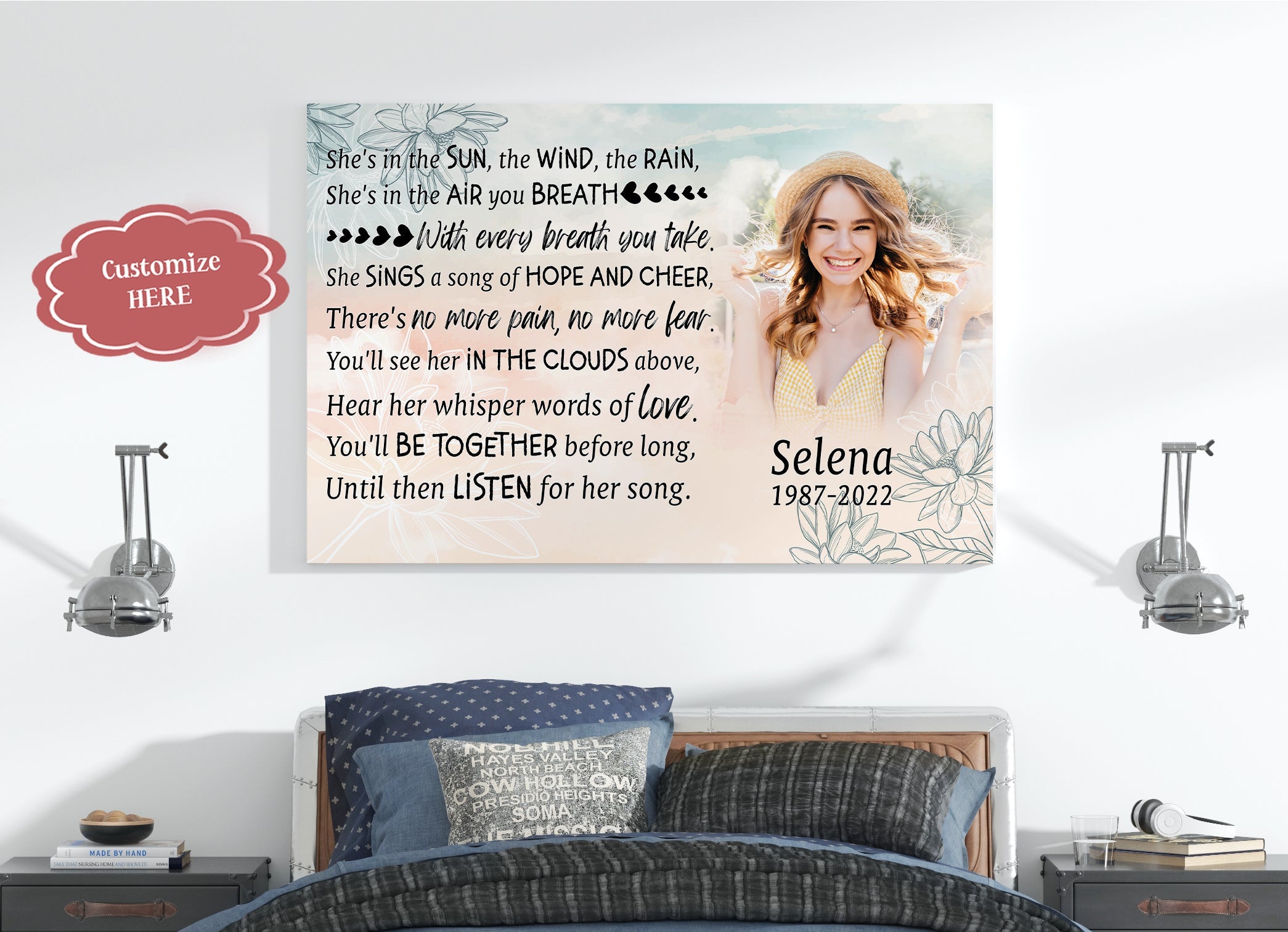 Personalized Memorial Gifts For Loss Of Loved One Deepest Sympathy Gift She Is The Sun The Wind Canvas, Custom Canvas Print