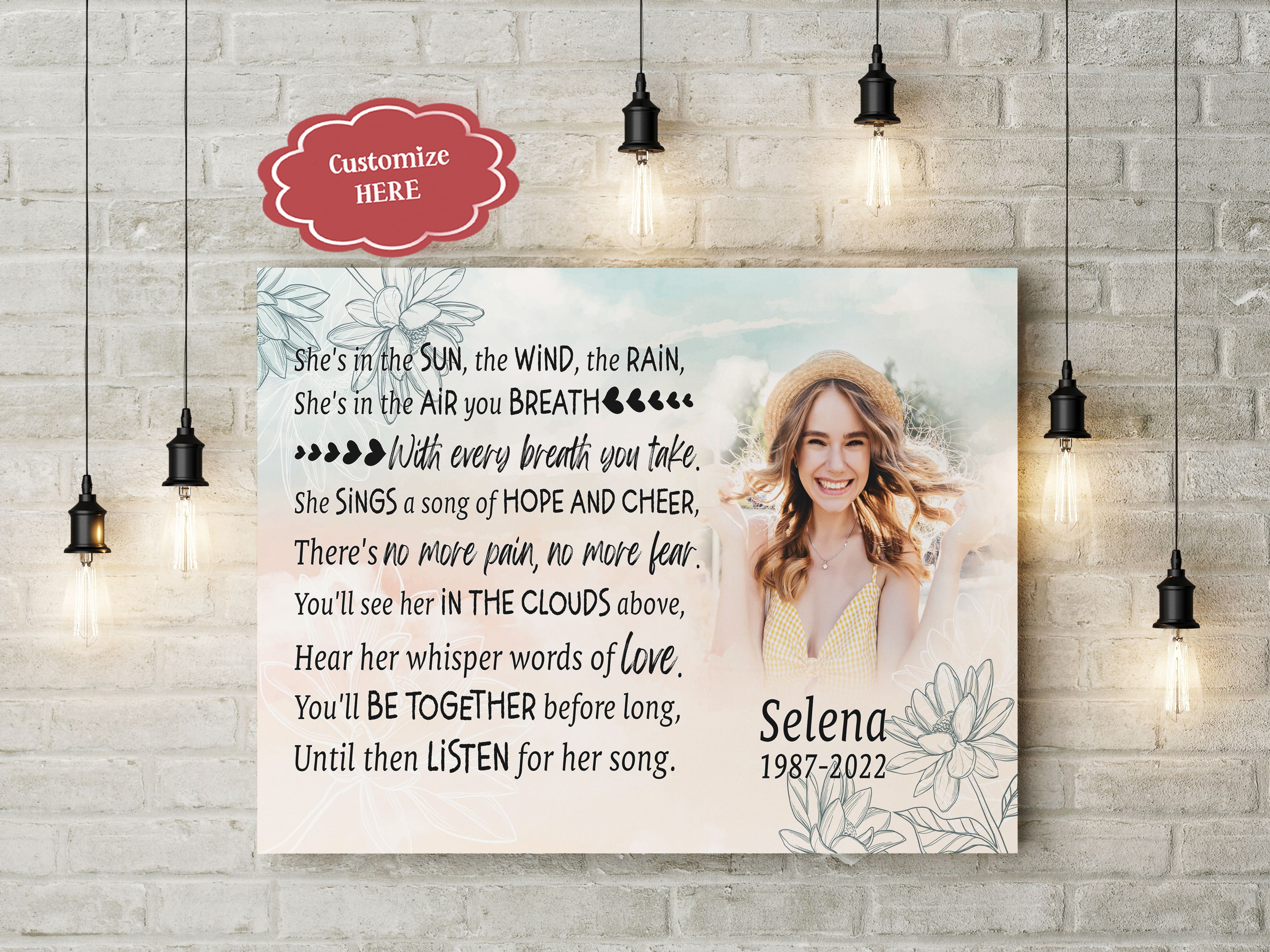 Personalized Memorial Gifts For Loss Of Loved One Deepest Sympathy Gift She Is The Sun The Wind Canvas, Custom Canvas Print