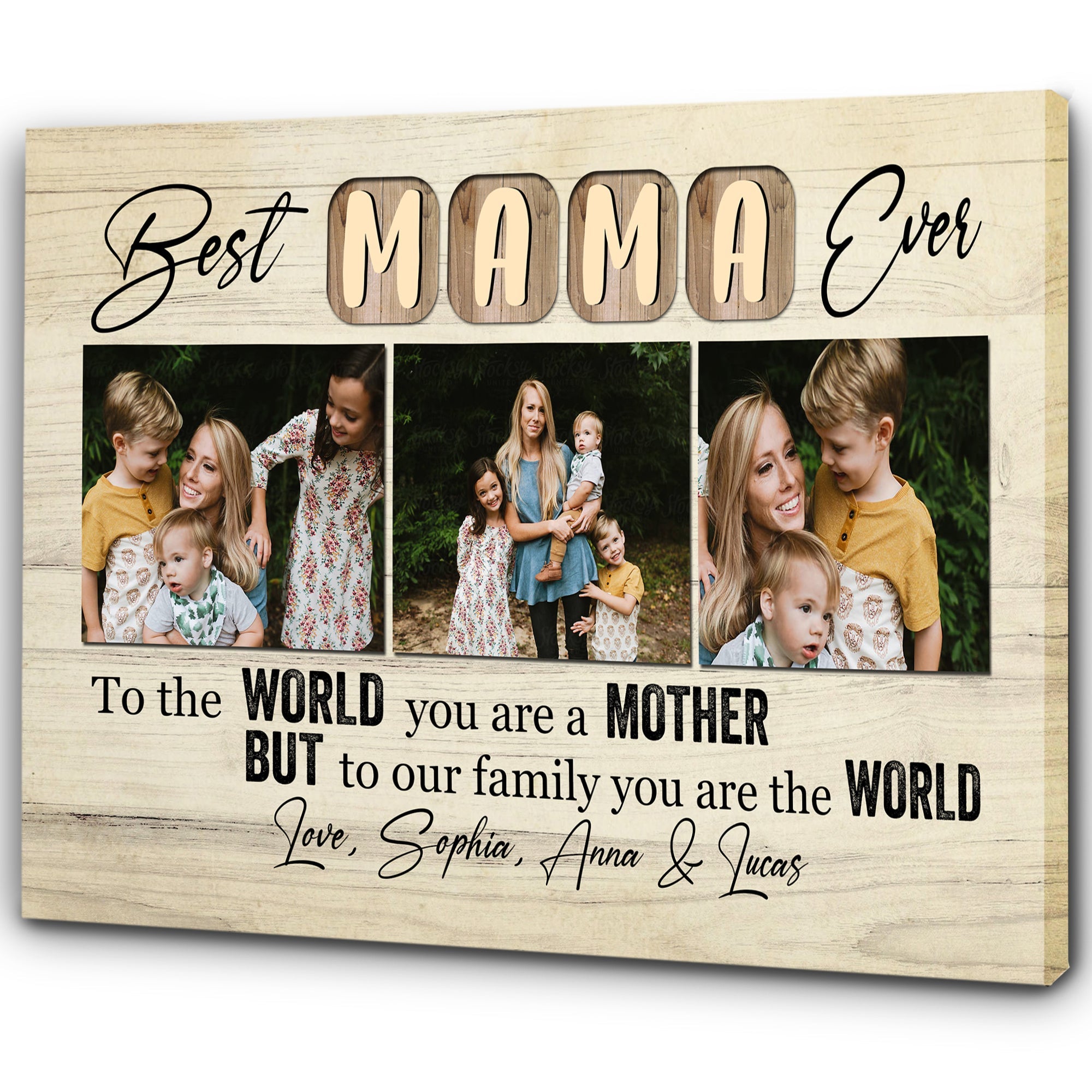 Personalized Mom Canvas, Best Mama Ever, Mother'S Day Thoughtful Gift Custom Photo Collage For Mom, Custom Canvas Print