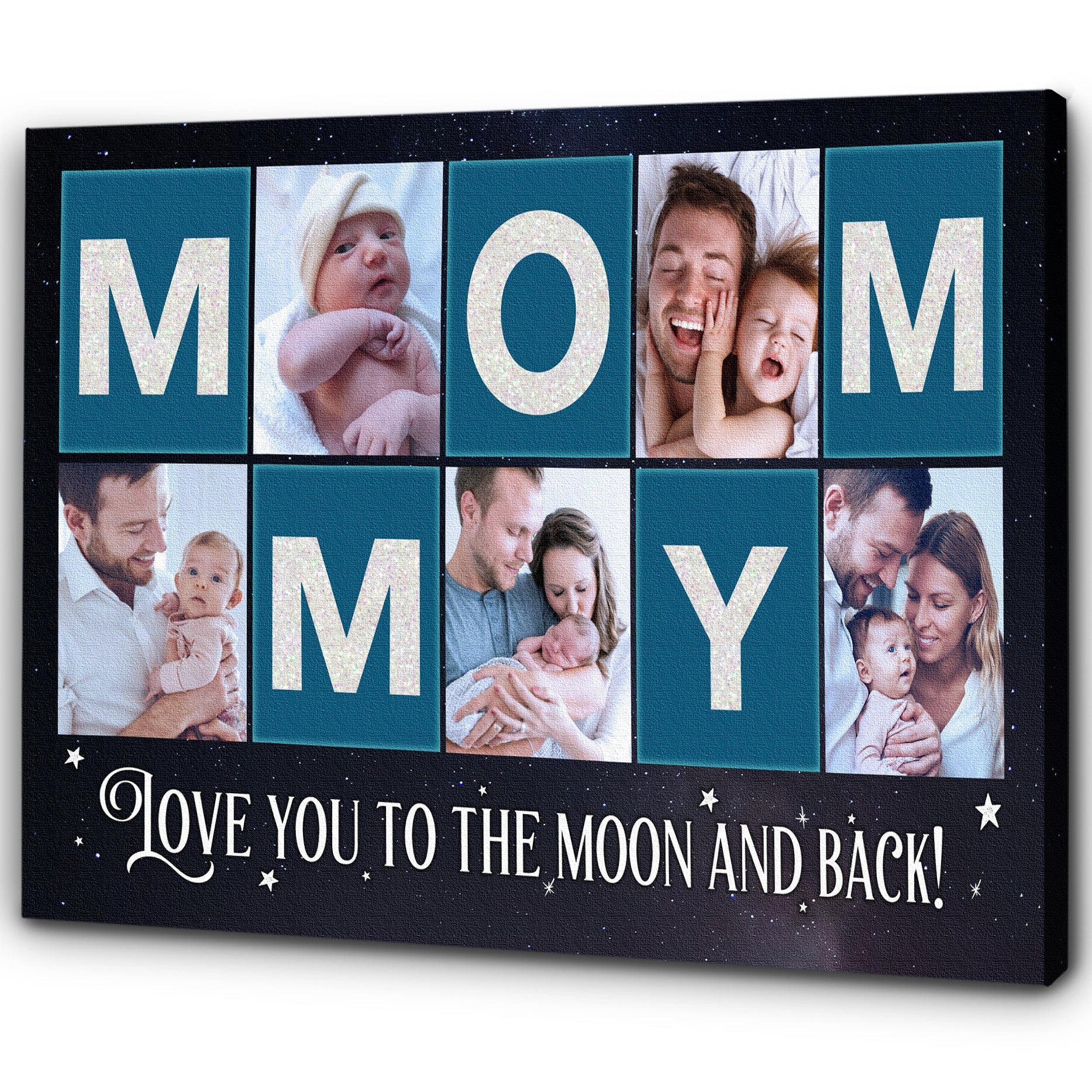 Personalized Mom Canvas Photo Collage, Mommy Love You To The Moon And Back, New Mom Mother'S Day Gift, Custom Canvas Print