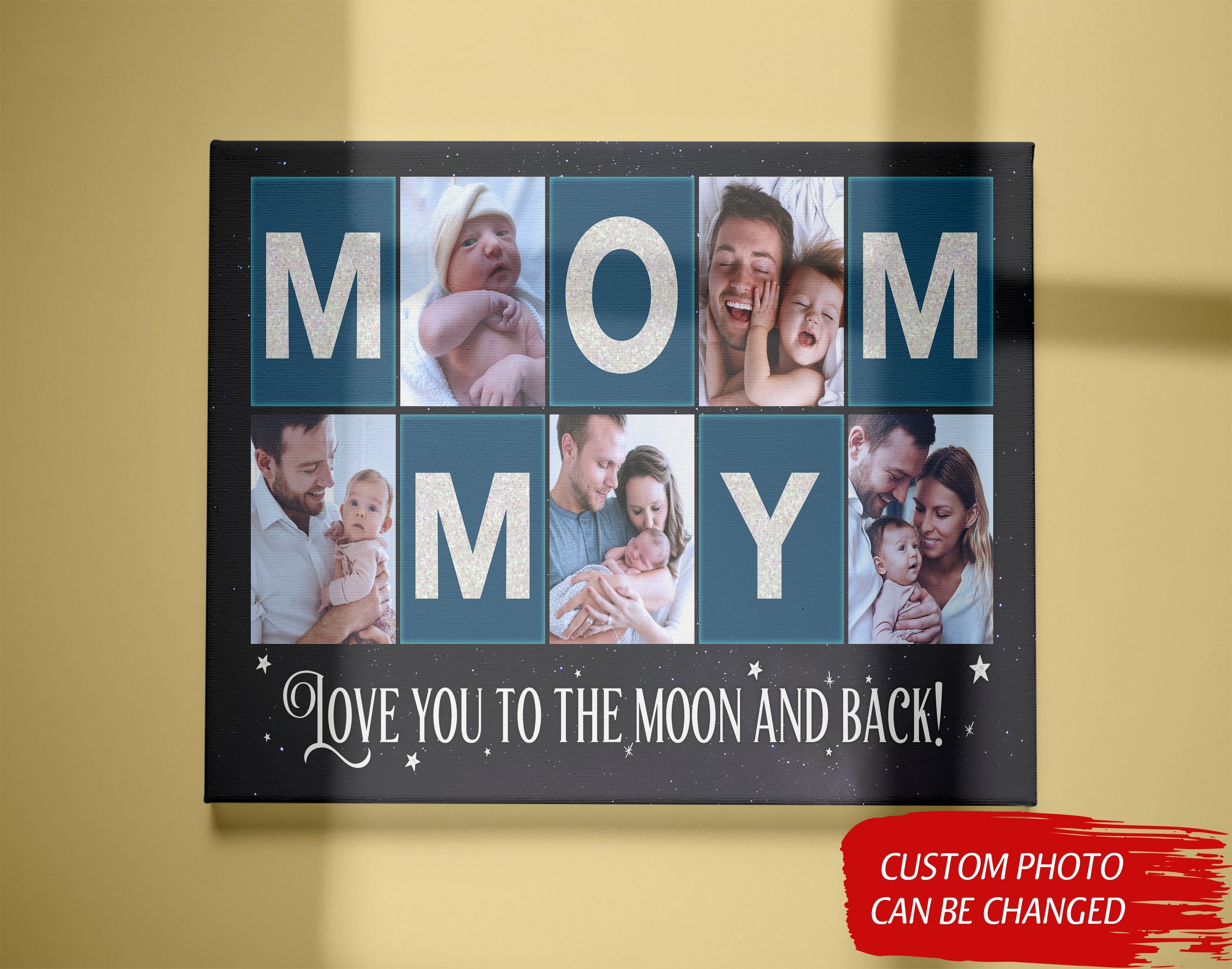 Personalized Mom Canvas Photo Collage, Mommy Love You To The Moon And Back, New Mom Mother'S Day Gift, Custom Canvas Print