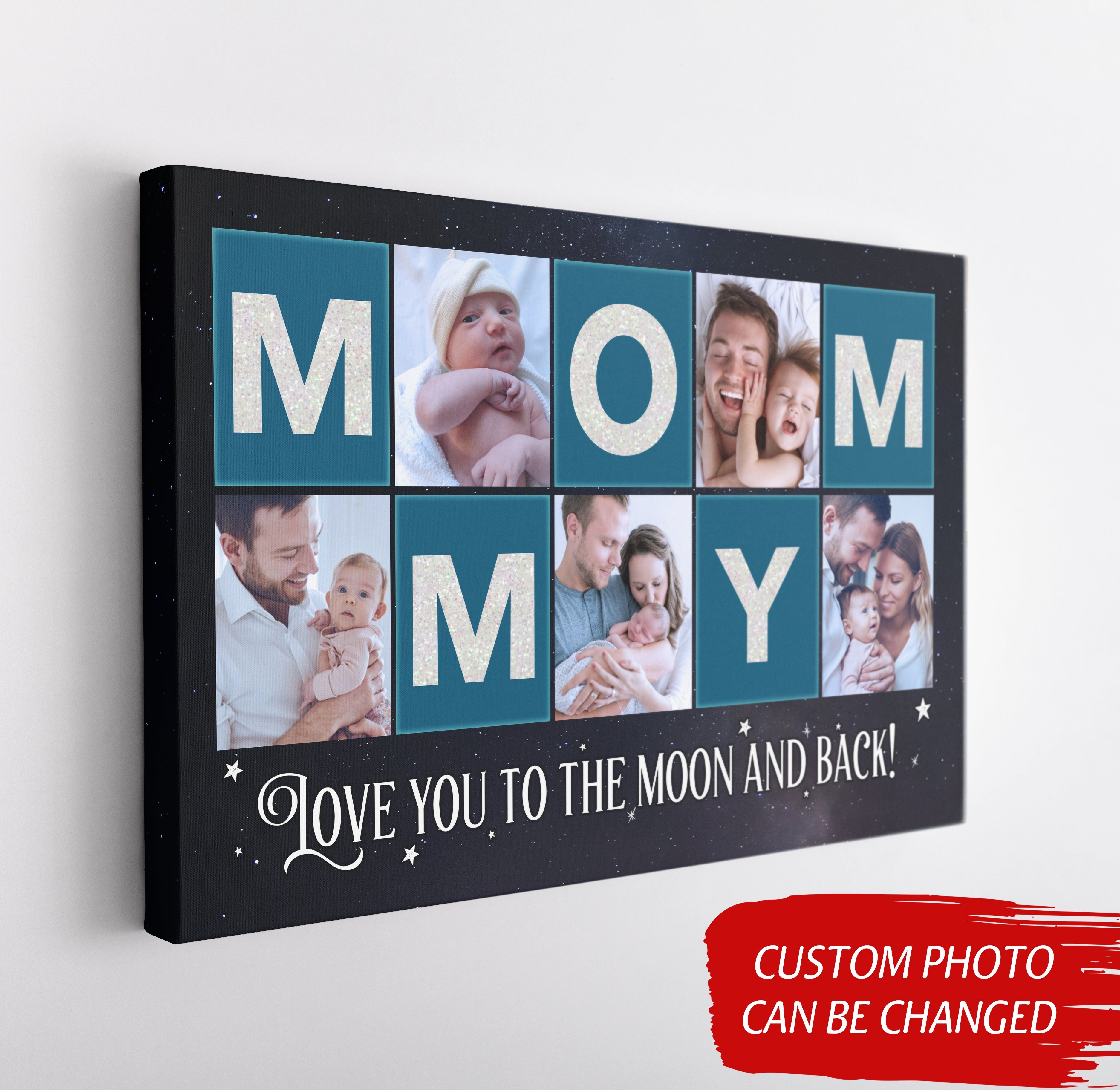Personalized Mom Canvas Photo Collage, Mommy Love You To The Moon And Back, New Mom Mother'S Day Gift, Custom Canvas Print