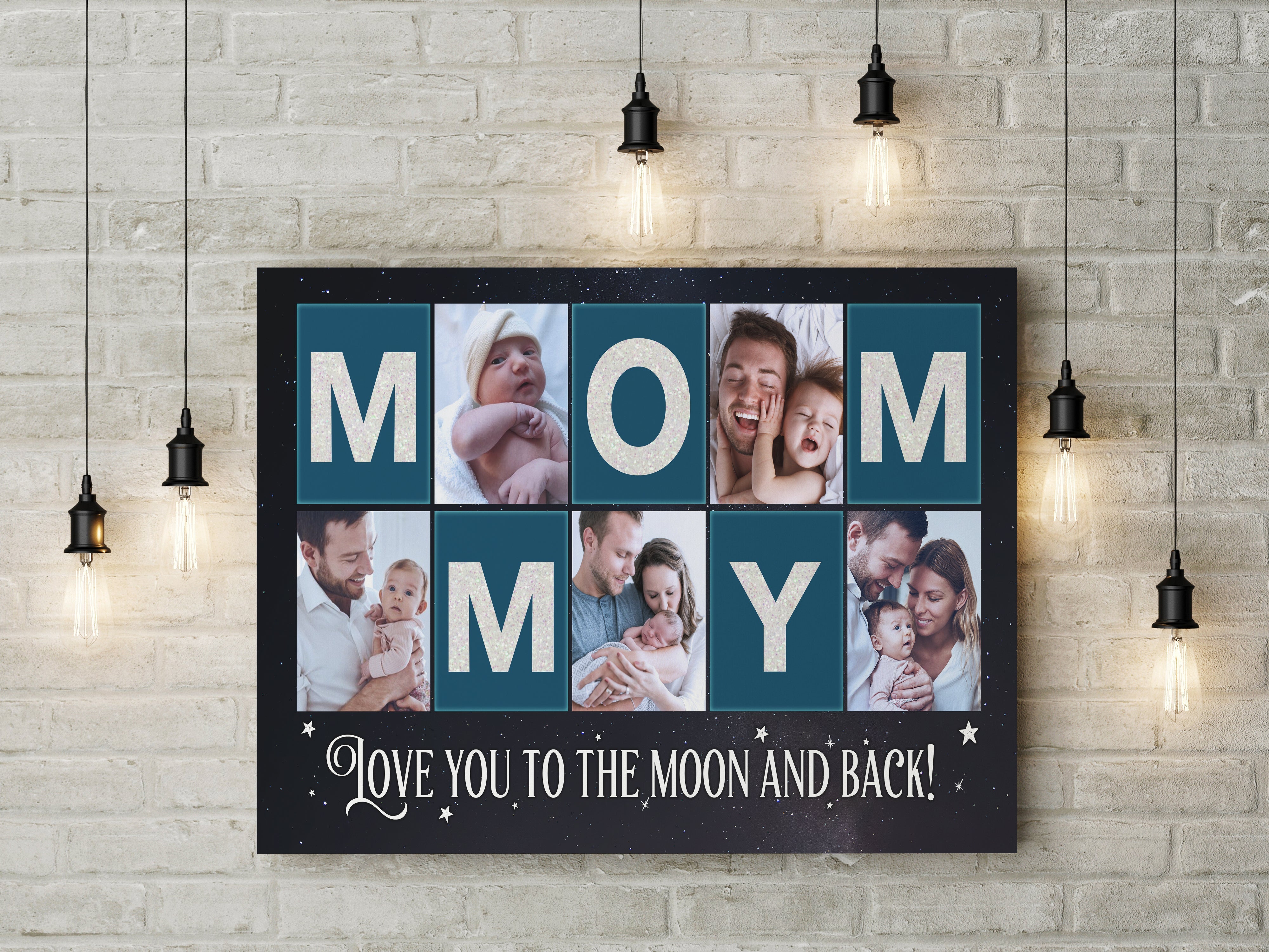 Personalized Mom Canvas Photo Collage, Mommy Love You To The Moon And Back, New Mom Mother'S Day Gift, Custom Canvas Print
