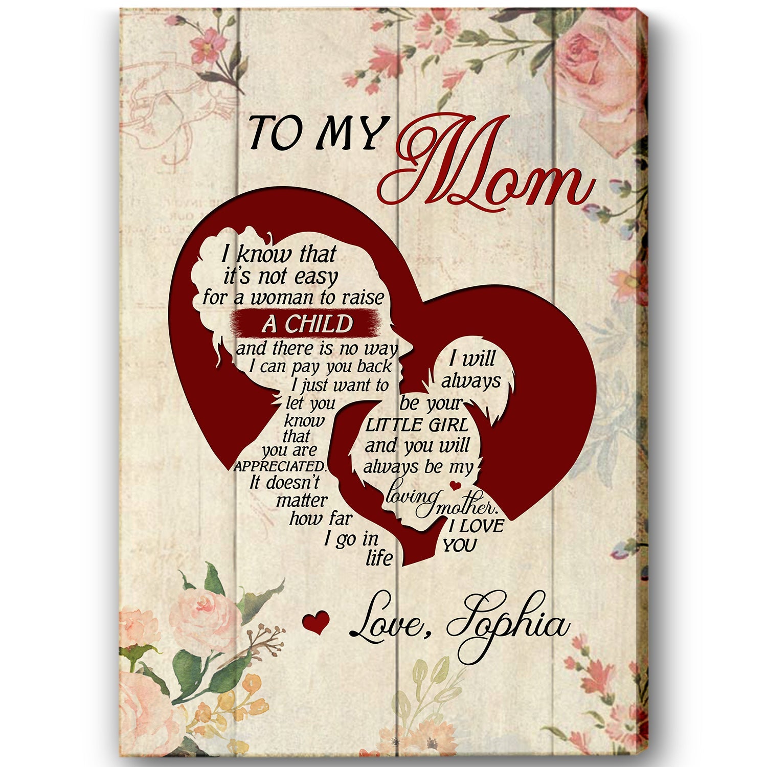 Personalized Mom Canvas, To My Mom Mother'S Day Gift, I Love You Mom Birthday Christmas Wall Art, Custom Canvas Print