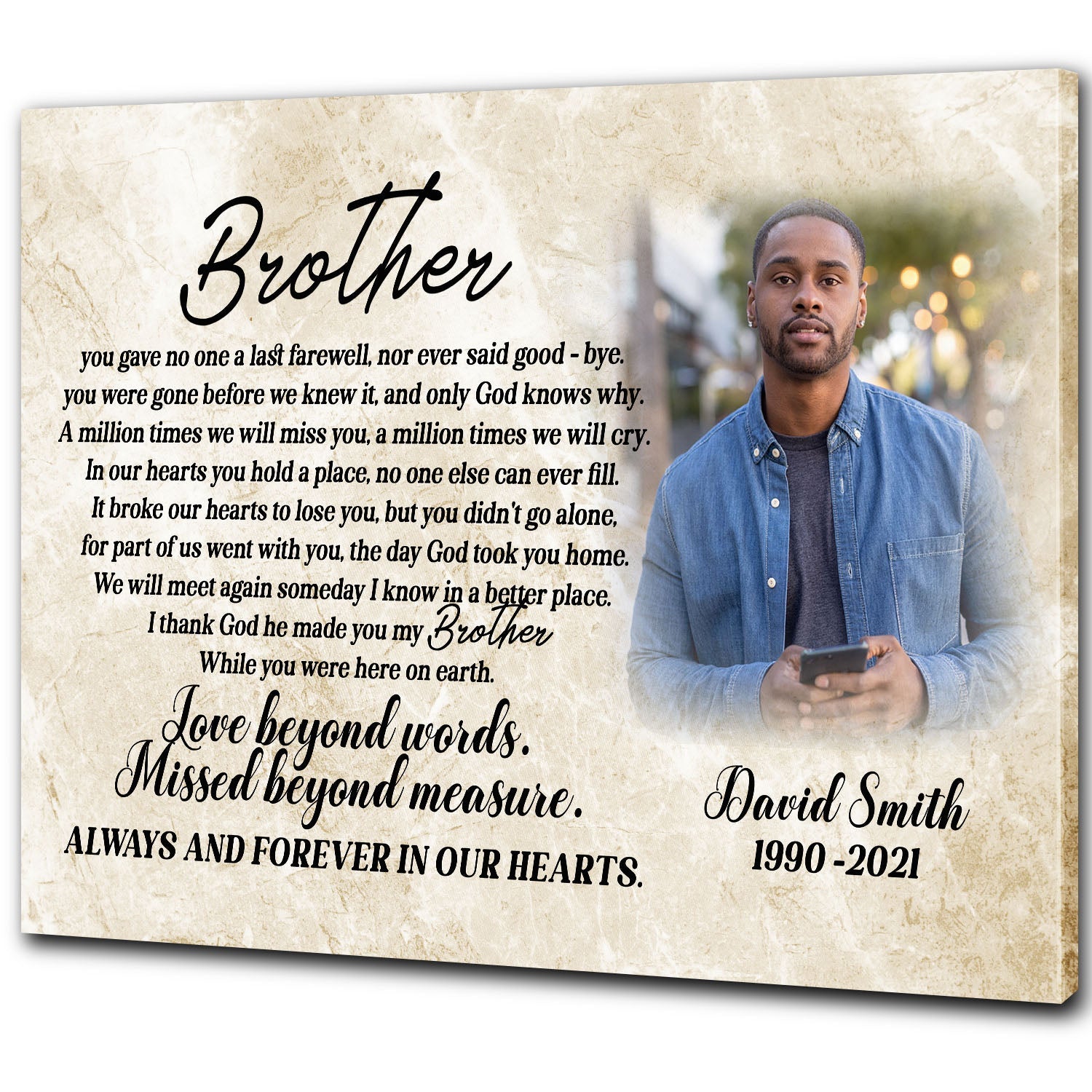Personalized My Brother In Heaven Canvas Memorial Keepsake Loss Of Brother Sympathy Canvas Gift For Brother In Loving Memory Of Brother On Christmas