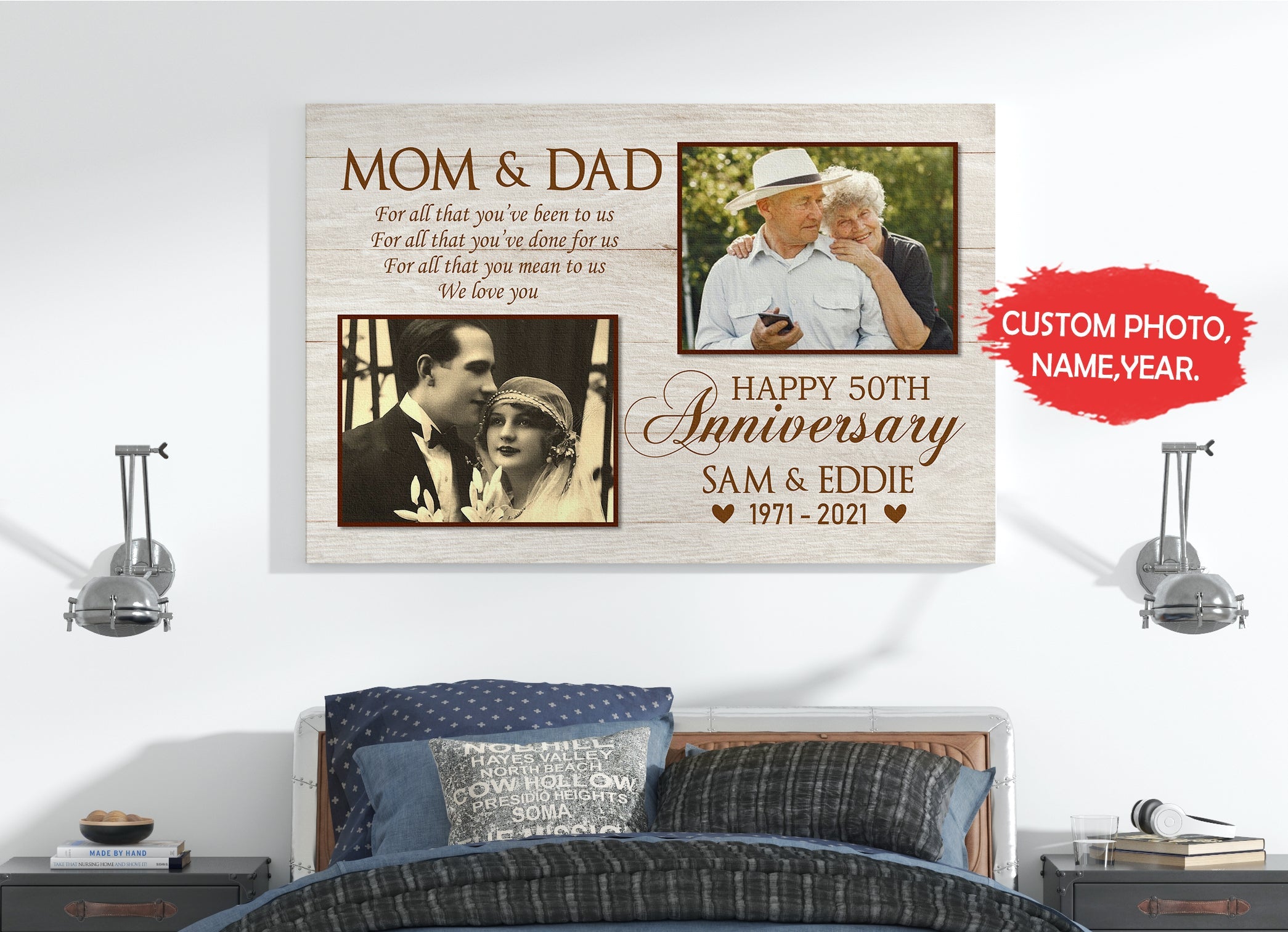 Personalized Wedding Anniversary Canvas For Parent Happy Anniversary Canvas Parents Gift From Daughter Son, Gift For Mom & Dad On Valentine