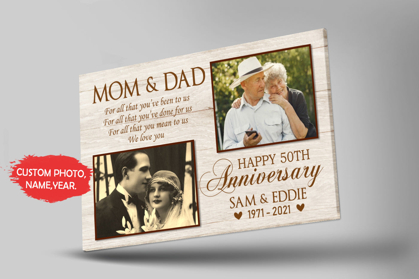 Personalized Wedding Anniversary Canvas For Parent Happy Anniversary Canvas Parents Gift From Daughter Son, Gift For Mom & Dad On Valentine