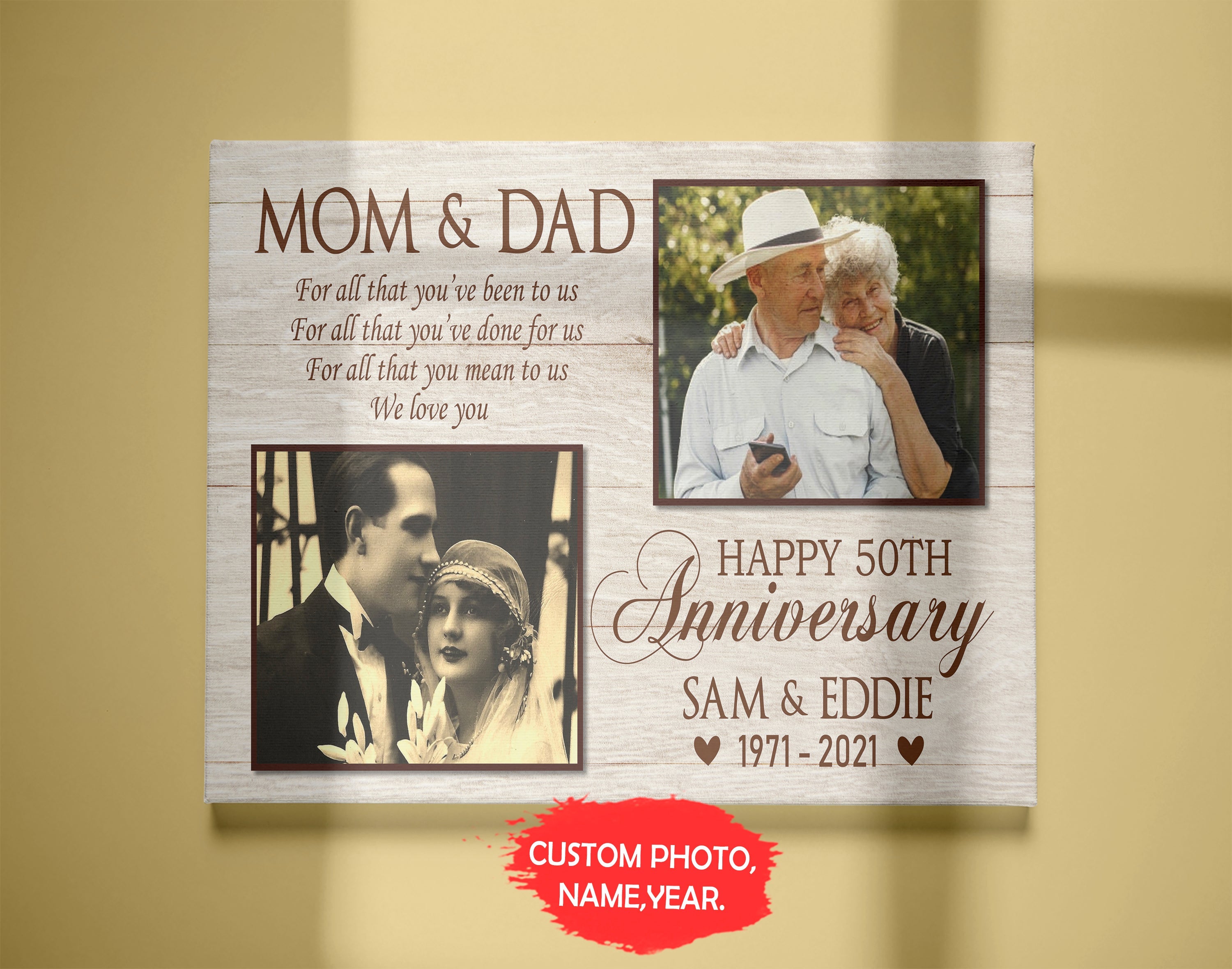 Personalized Wedding Anniversary Canvas For Parent Happy Anniversary Canvas Parents Gift From Daughter Son, Gift For Mom & Dad On Valentine