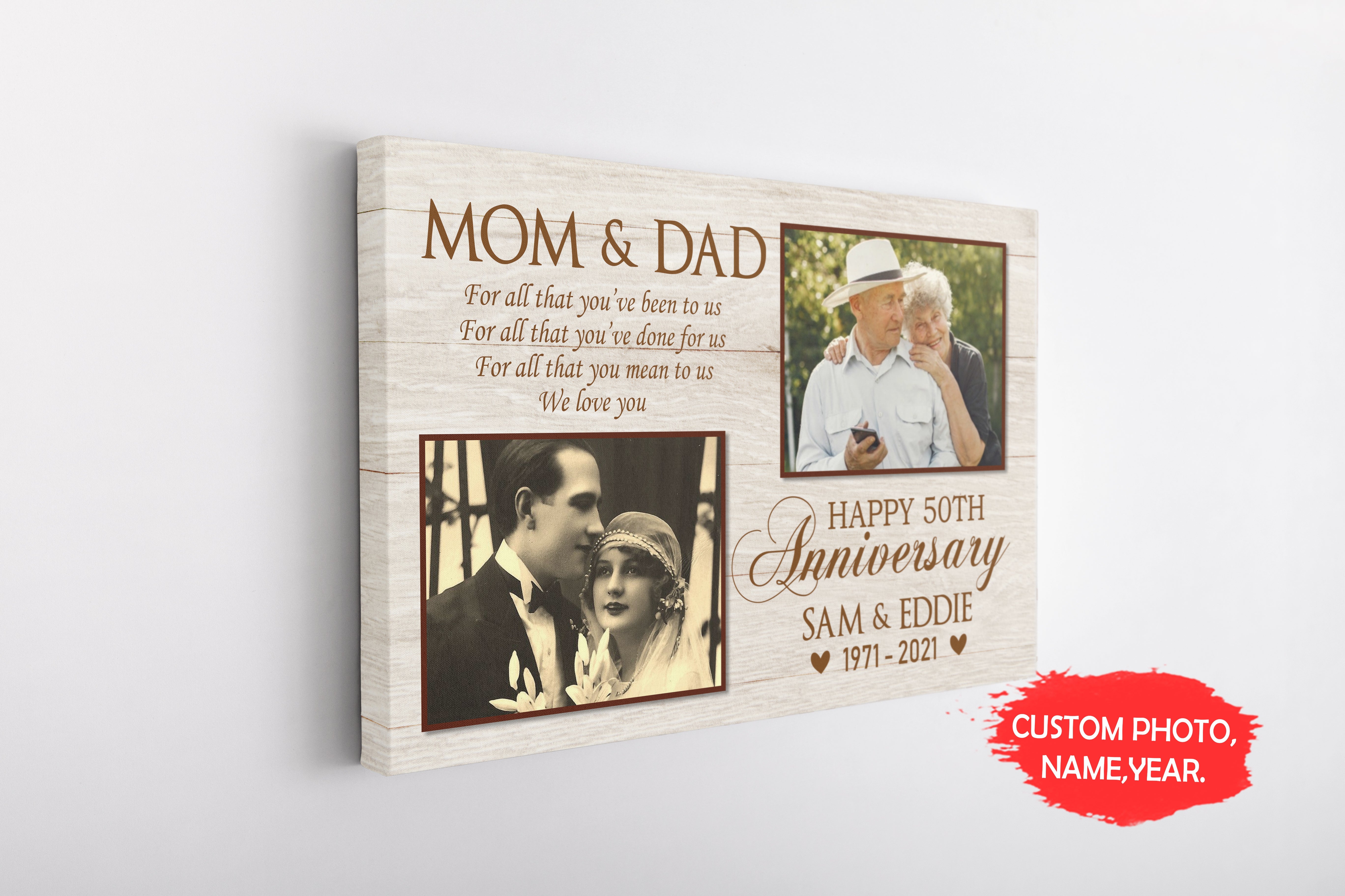 Personalized Wedding Anniversary Canvas For Parent Happy Anniversary Canvas Parents Gift From Daughter Son, Gift For Mom & Dad On Valentine
