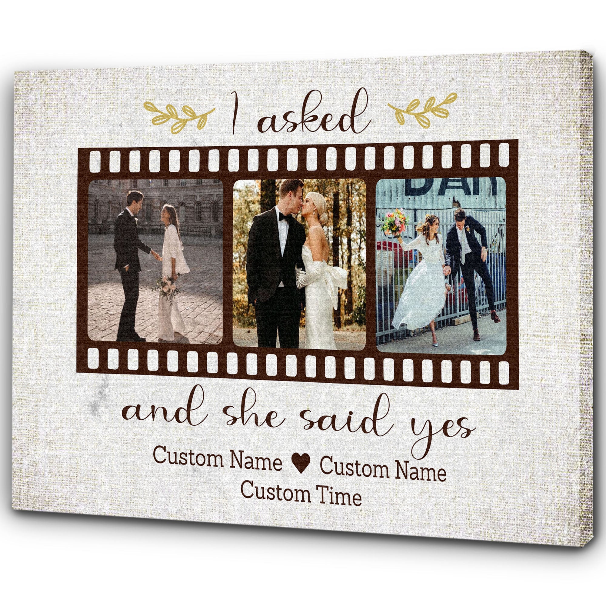 Personalized Wedding Anniversary Canvas She Said Yes, Custom Photo Collage Wall Art, Thought Gift For Wife From Husband, Custom Canvas Print
