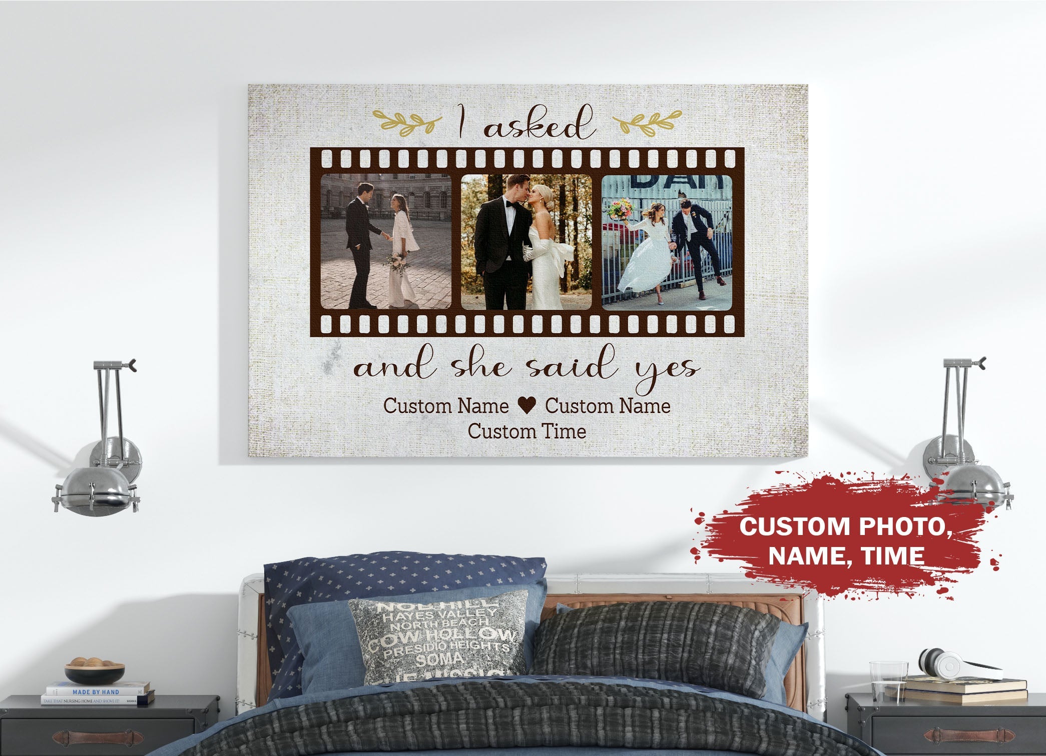 Personalized Wedding Anniversary Canvas She Said Yes, Custom Photo Collage Wall Art, Thought Gift For Wife From Husband, Custom Canvas Print