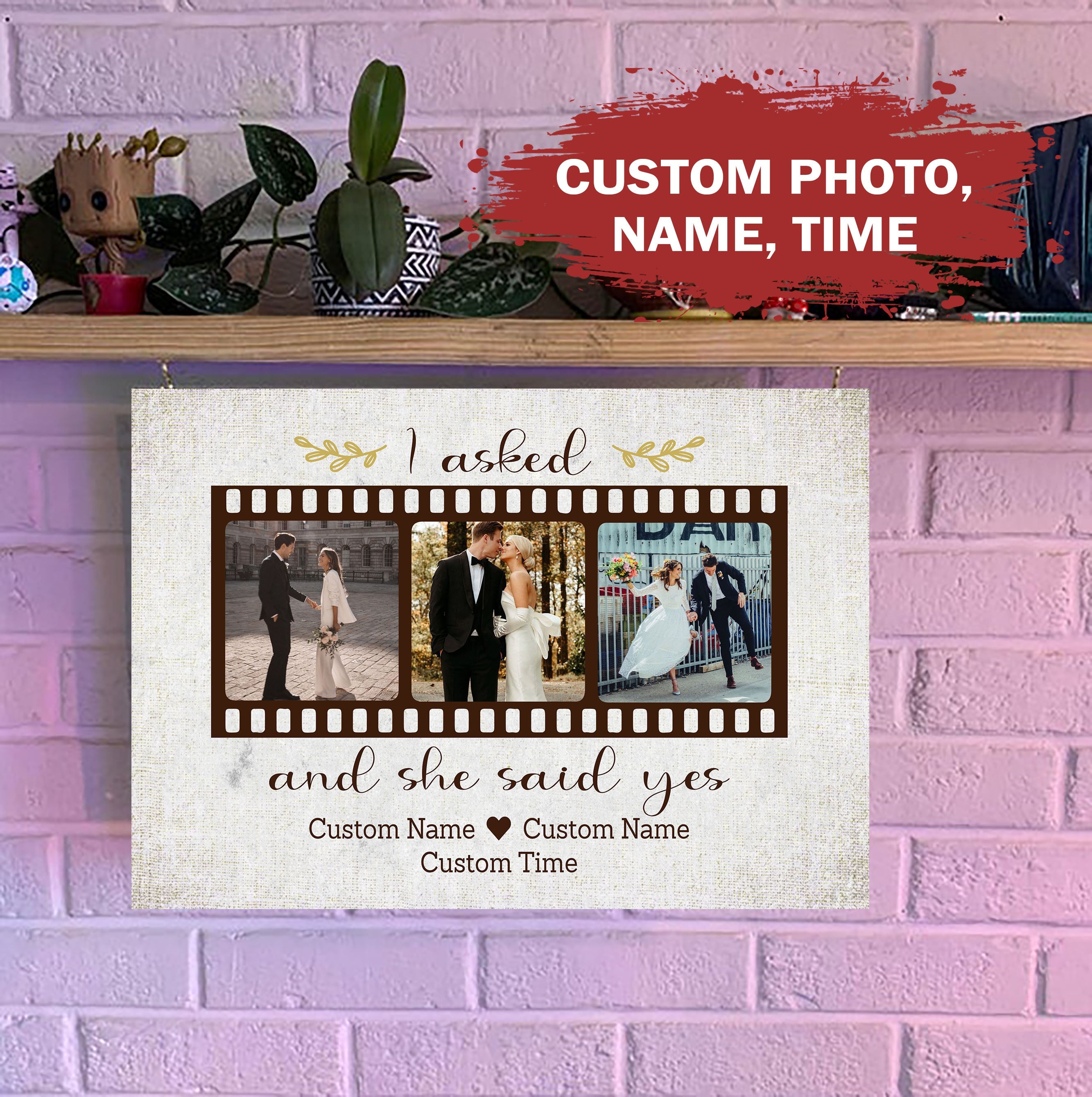 Personalized Wedding Anniversary Canvas She Said Yes, Custom Photo Collage Wall Art, Thought Gift For Wife From Husband, Custom Canvas Print