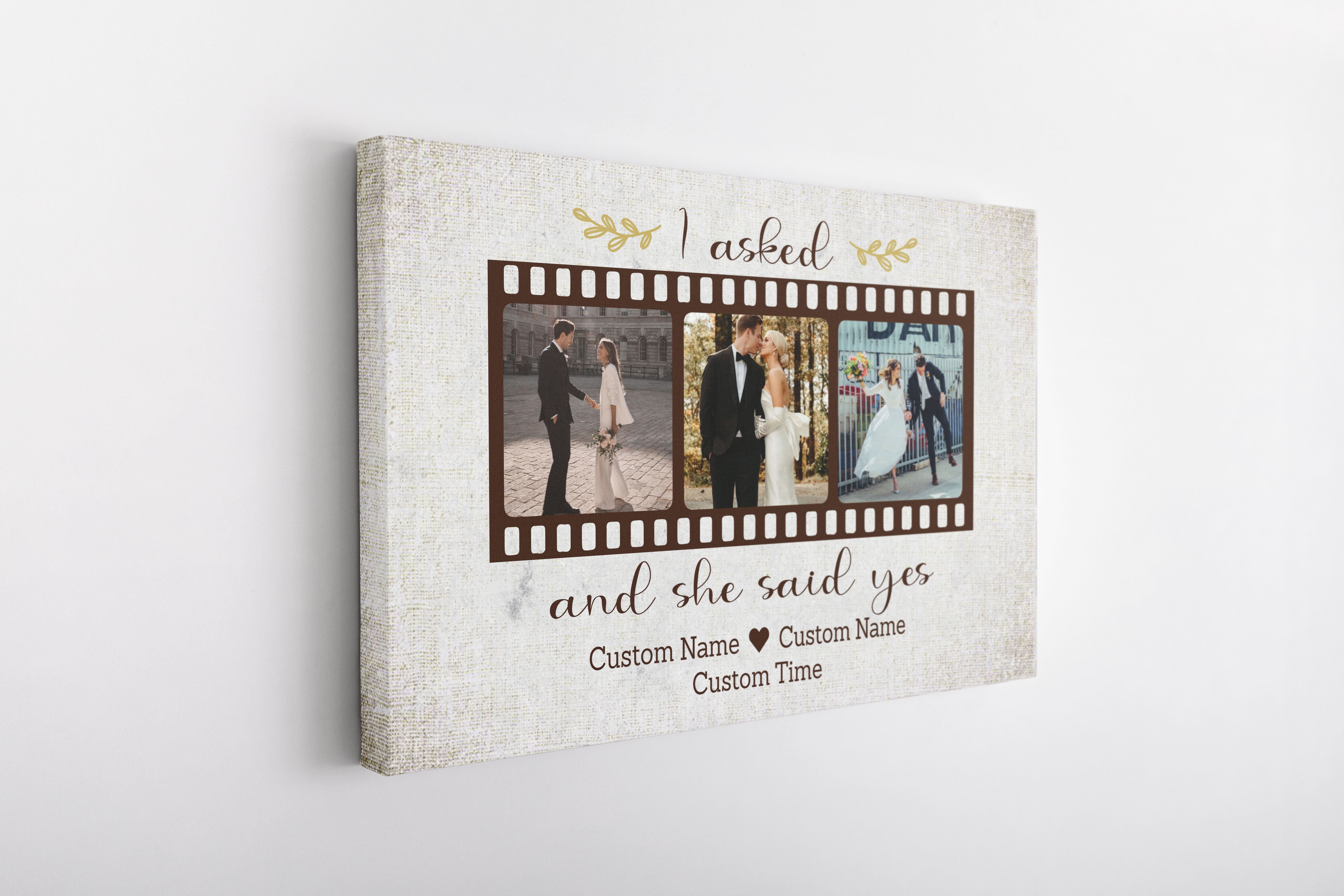 Personalized Wedding Anniversary Canvas She Said Yes, Custom Photo Collage Wall Art, Thought Gift For Wife From Husband, Custom Canvas Print