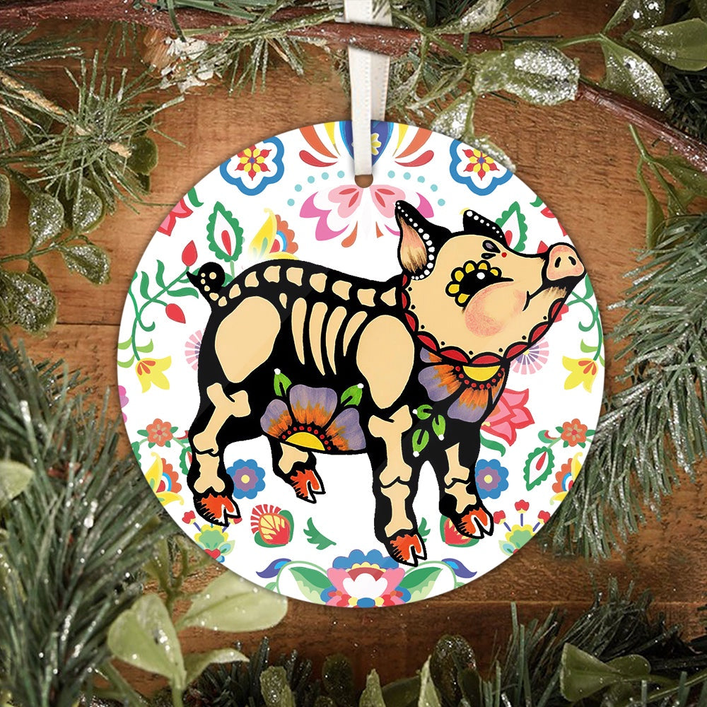 Pig Ornament Day Of The Dead Dia De Los Muertos Art Print Animal Ornament, Car Ornaments Christmas, Car Decorations