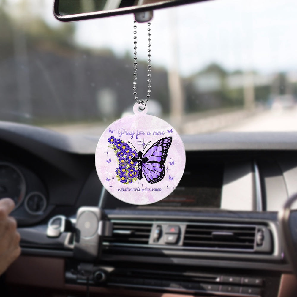 Pray For A Cure Alzheimer'S Awareness Ornament Alzheimer'S Hanging Decor Gifts For Mom, Grandma, Car Ornaments Christmas, Car Decorations